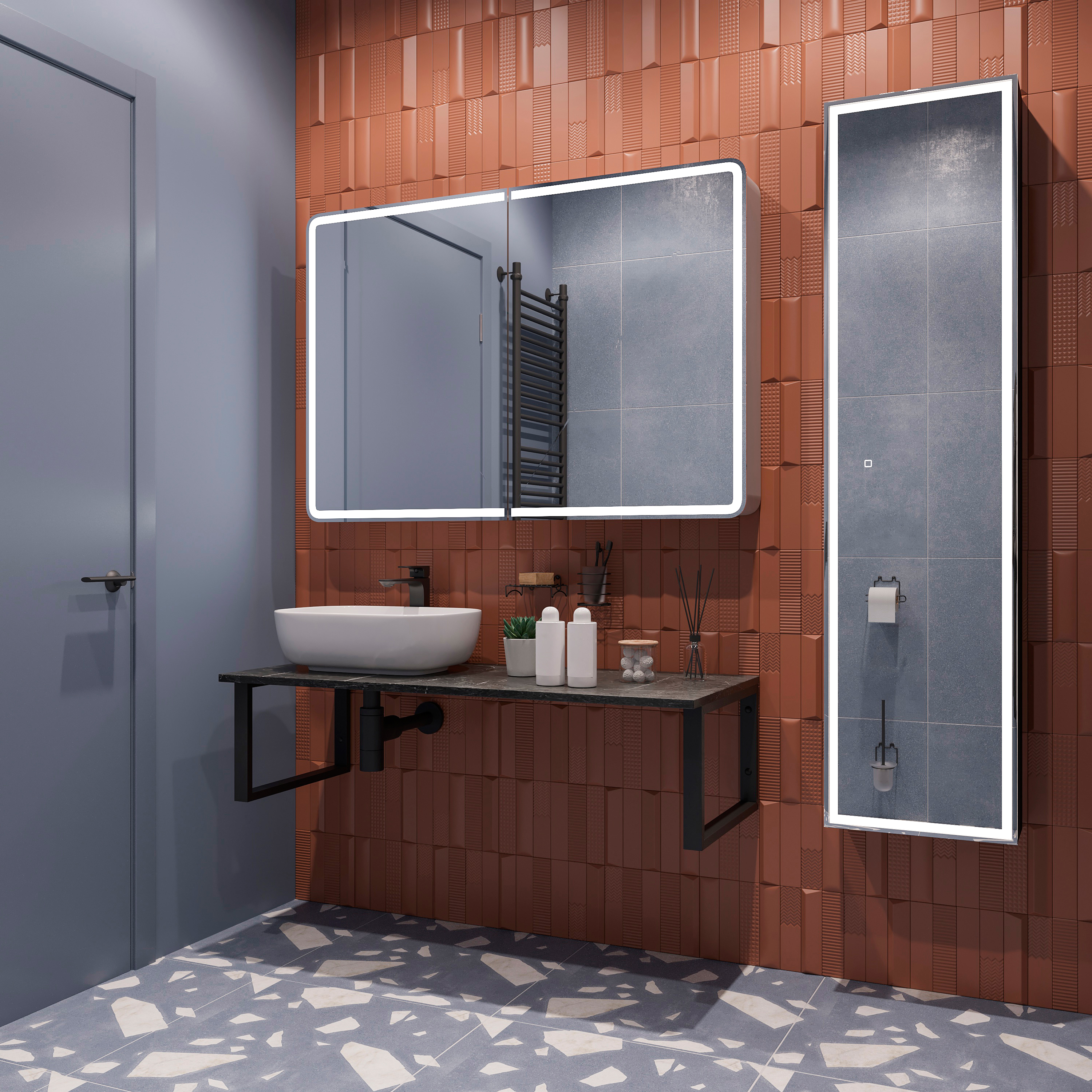 Столешница с раковиной DIWO Элиста 120 чёрный мрамор, с раковиной Moduo 50 Square купить в Тамбове