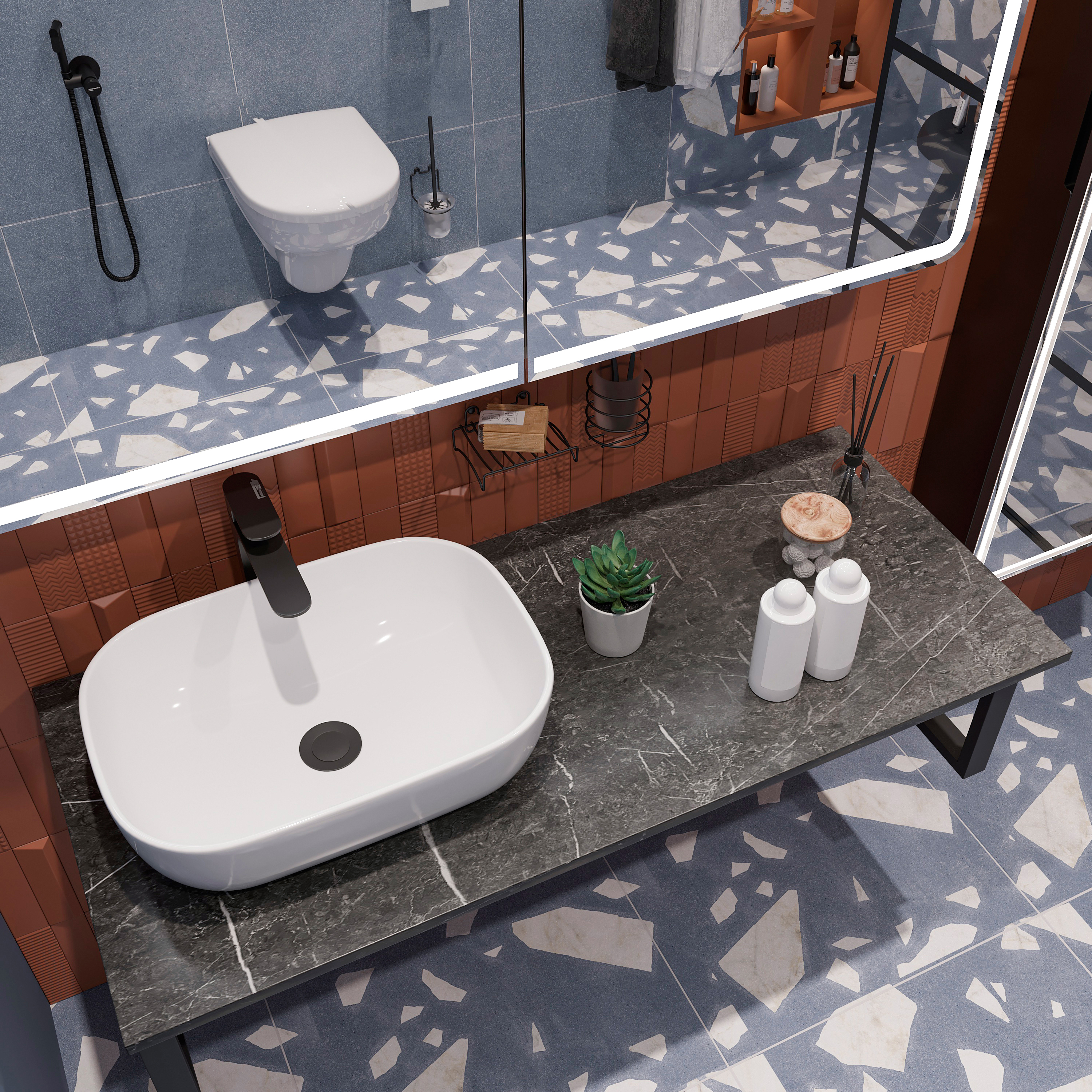 Столешница с раковиной DIWO Элиста 120 чёрный мрамор, с раковиной Moduo 50 Square купить в Тамбове