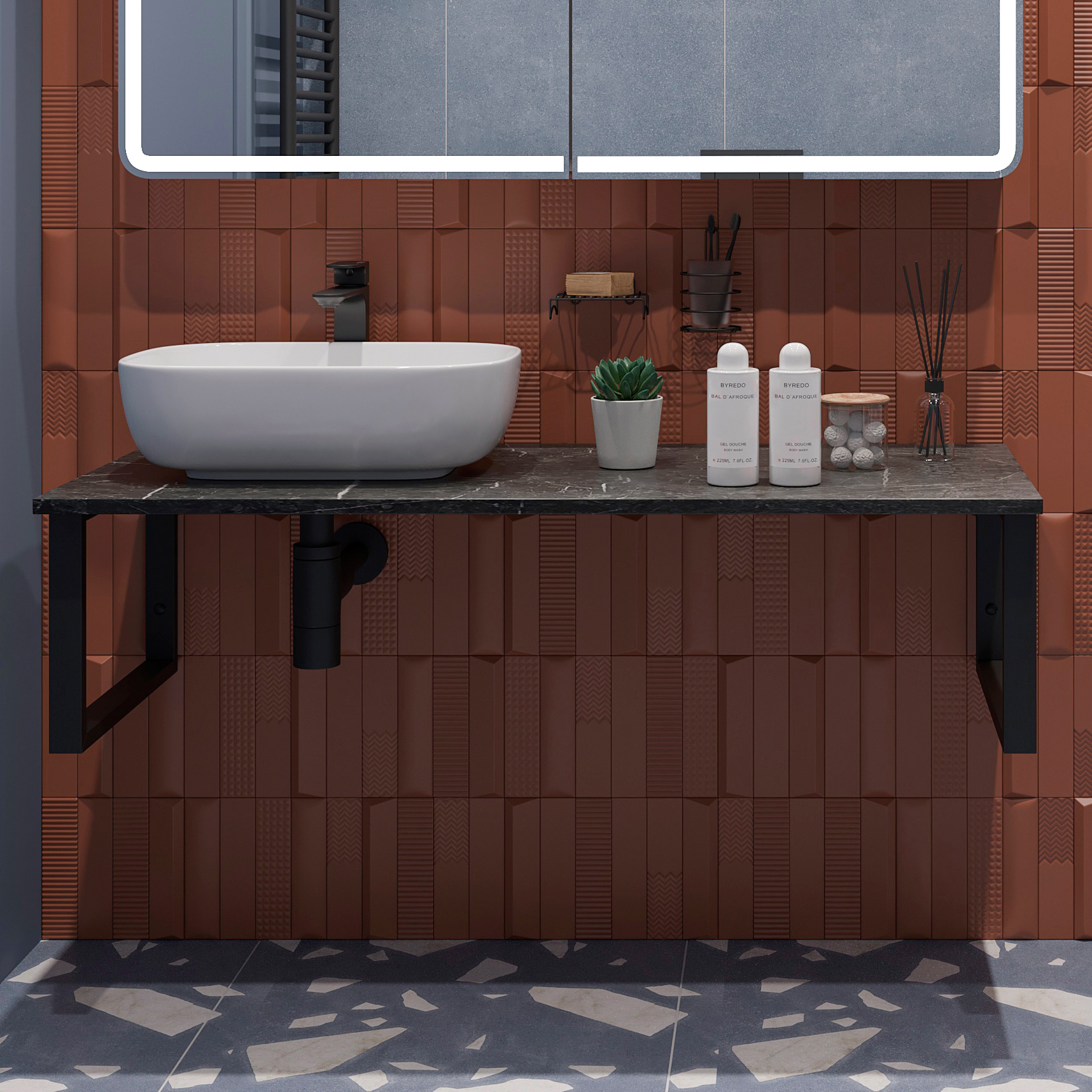 Столешница с раковиной DIWO Элиста 120 чёрный мрамор, с раковиной Moduo 50 Square купить в Тамбове