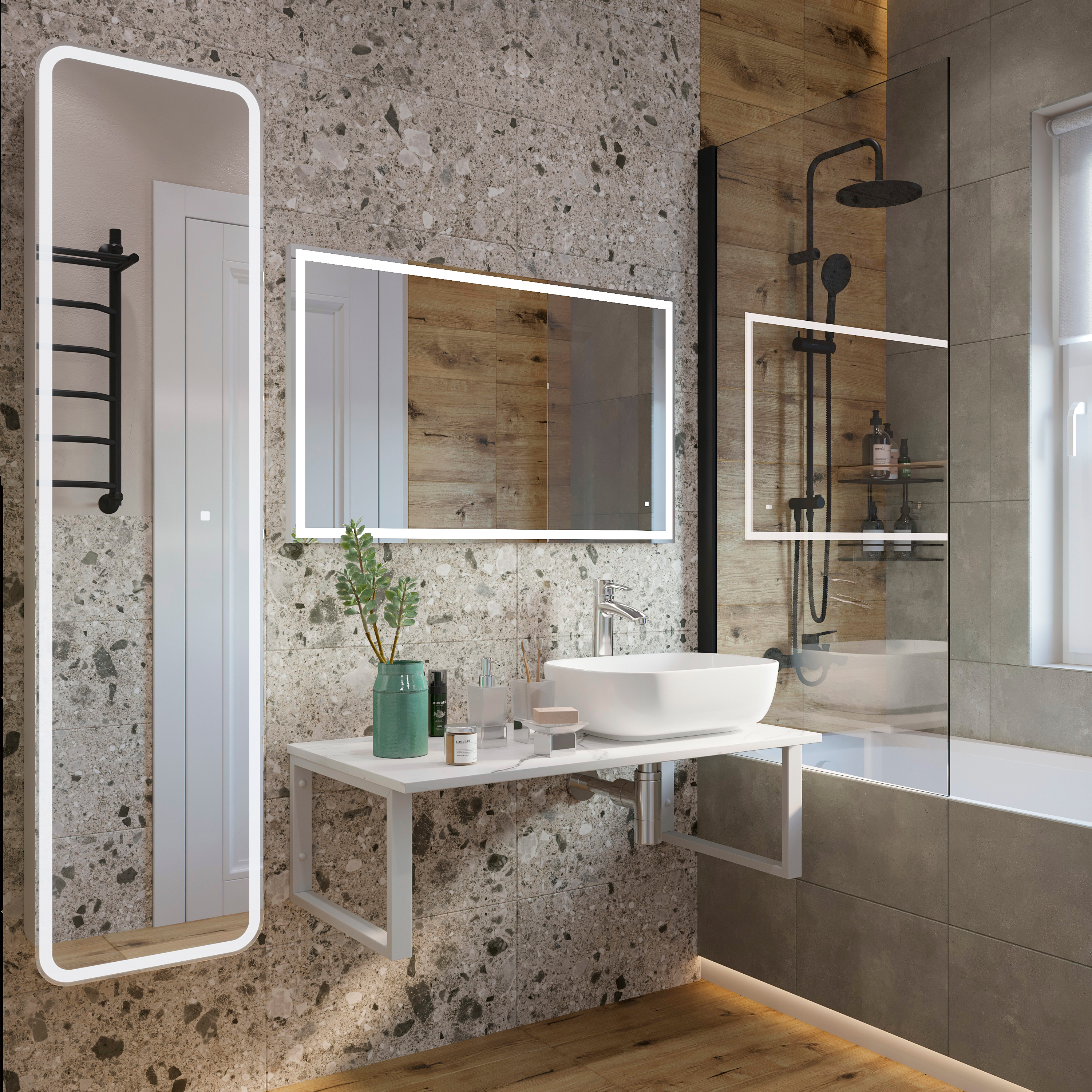 Столешница с раковиной DIWO Элиста 100 белый мрамор, с раковиной Moduo 50 Square купить в Тамбове