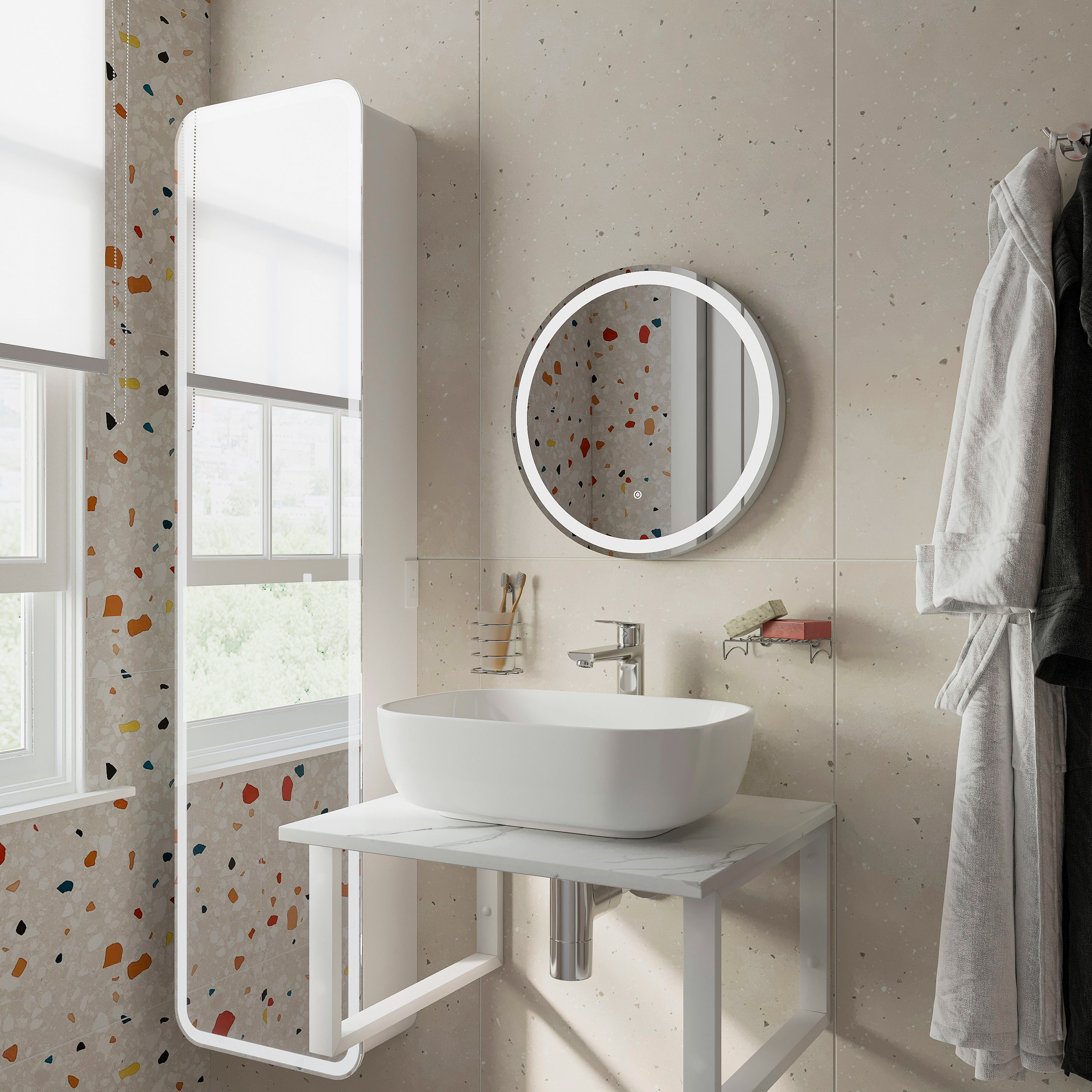 Столешница с раковиной DIWO Элиста 60 белый мрамор, с раковиной Moduo 50 Square купить в Тамбове