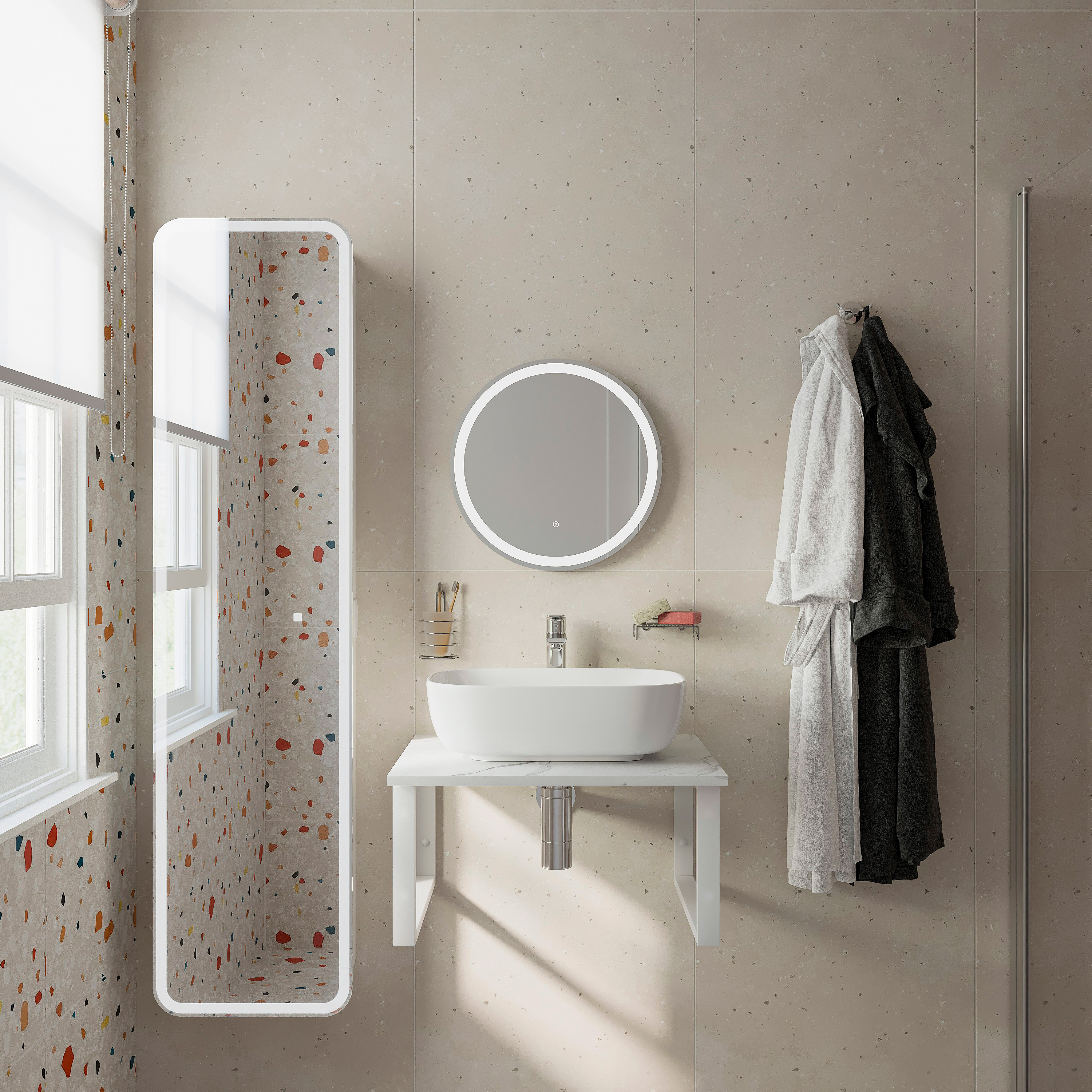 Столешница с раковиной DIWO Элиста 60 белый мрамор, с раковиной Moduo 50 Square купить в Тамбове