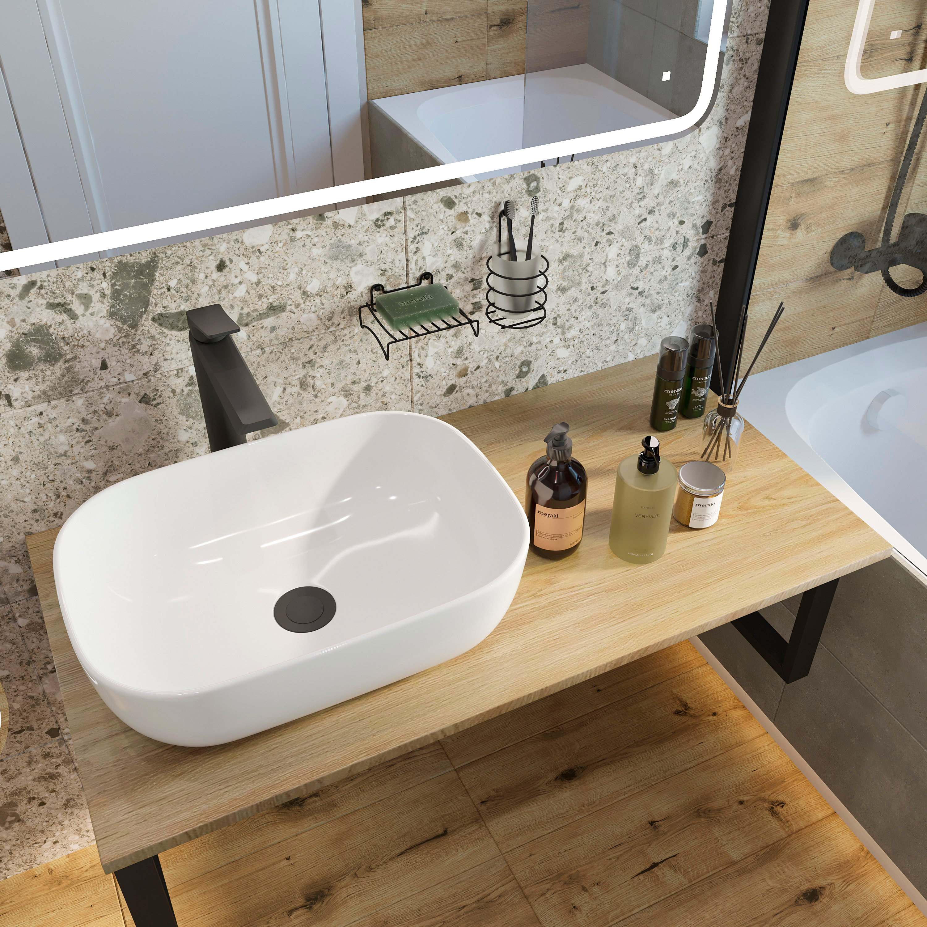 Столешница с раковиной DIWO Элиста 100 светлое дерево, с раковиной Moduo 50 Square купить в Тамбове