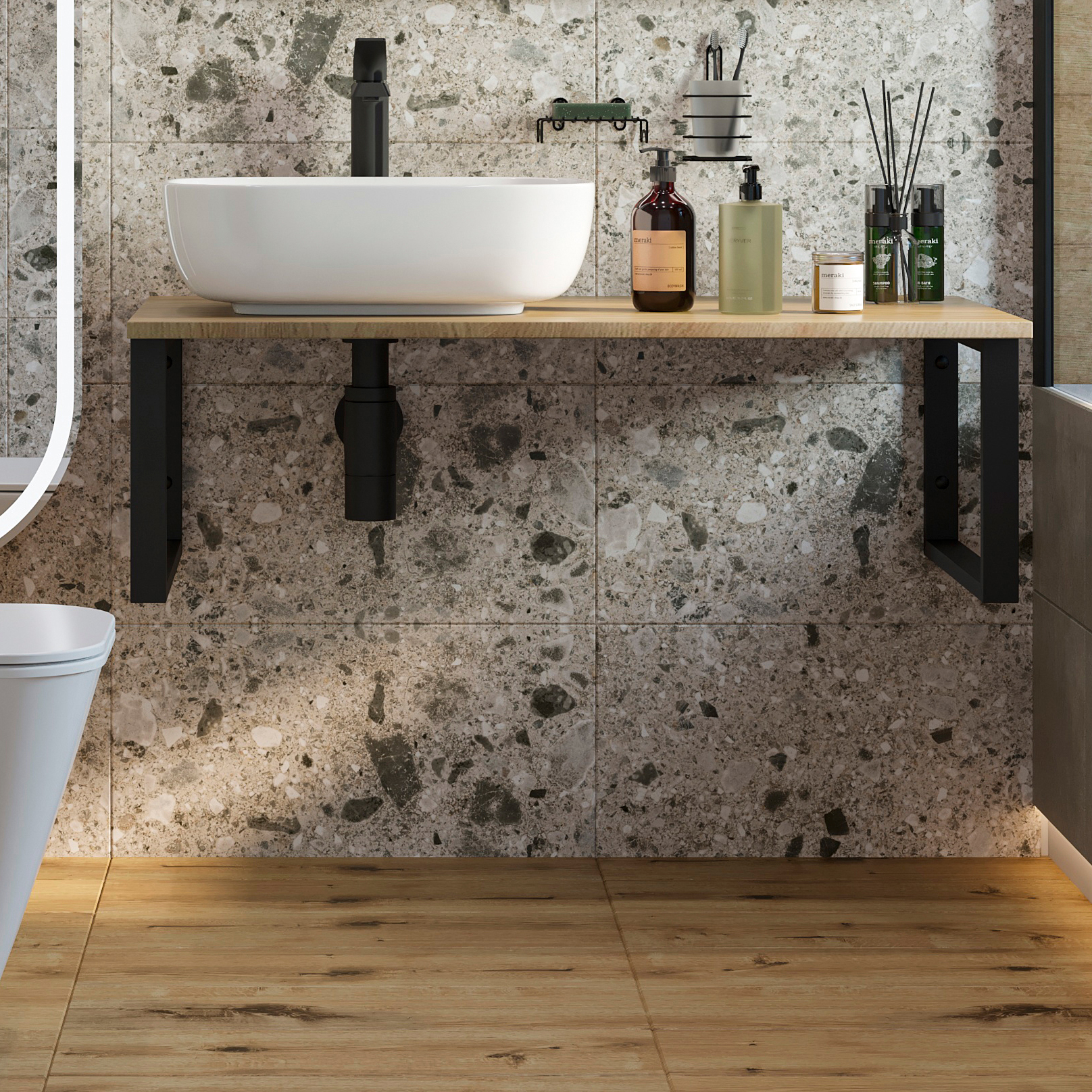 Столешница с раковиной DIWO Элиста 100 светлое дерево, с раковиной Moduo 50 Square купить в Тамбове