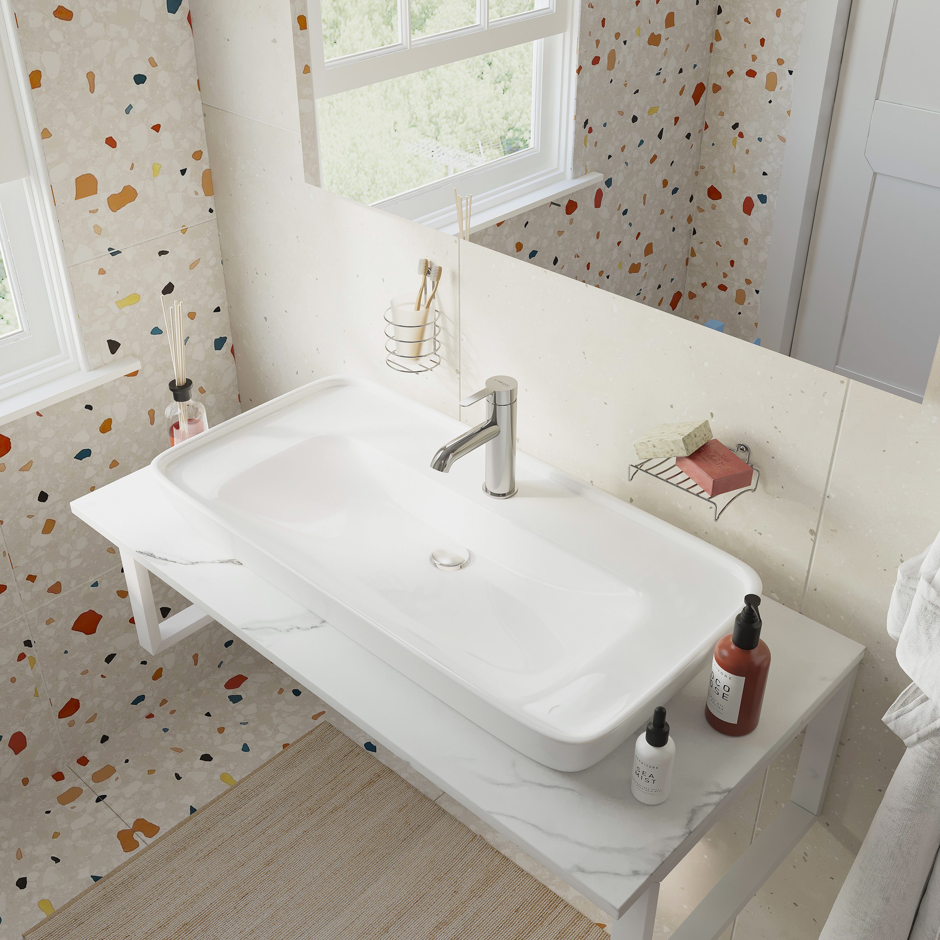 Столешница с раковиной DIWO Элиста 100 белый мрамор, с раковиной Углич 0117 купить в Тамбове