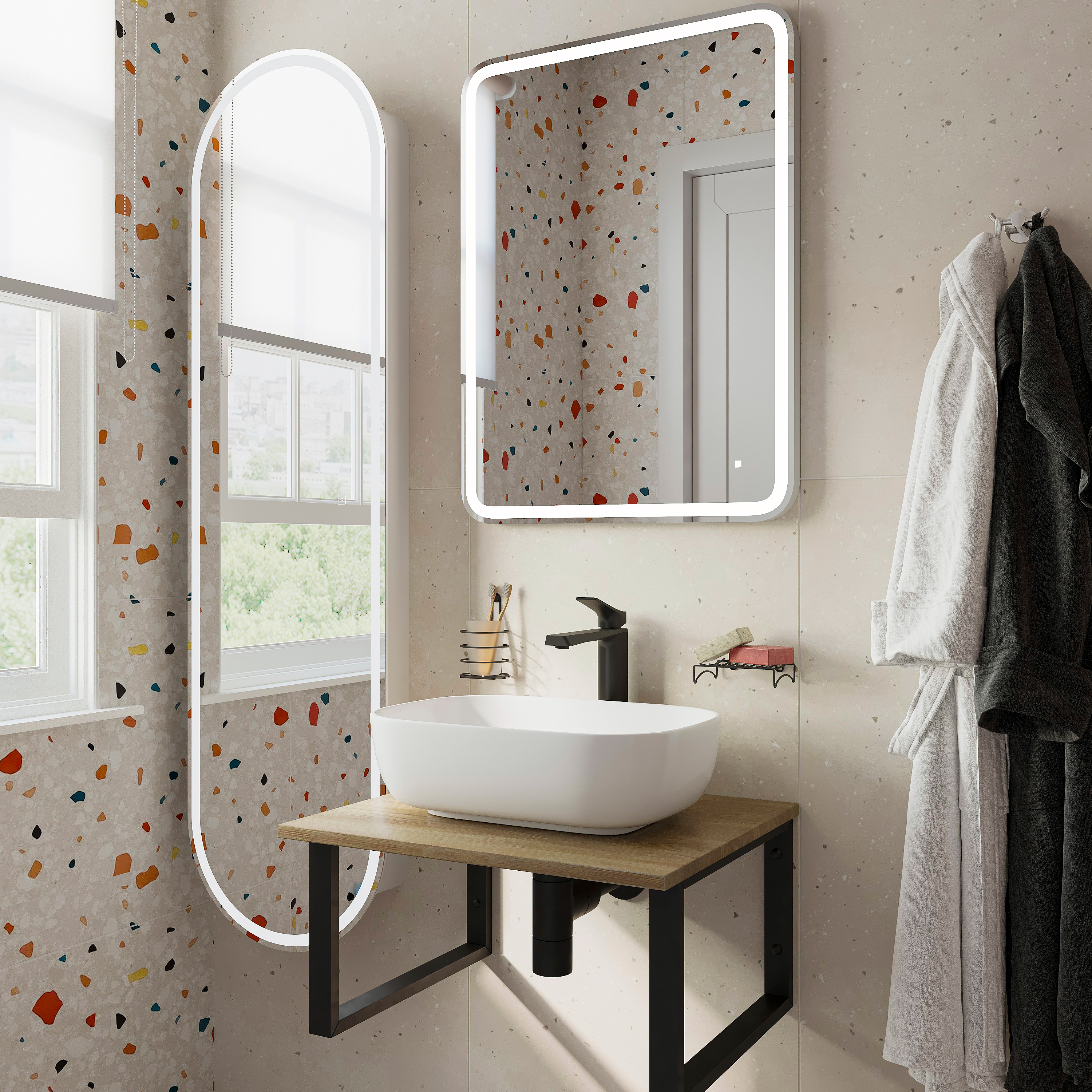 Столешница с раковиной DIWO Элиста 60 светлое дерево, с раковиной Moduo 50 Square купить в Тамбове