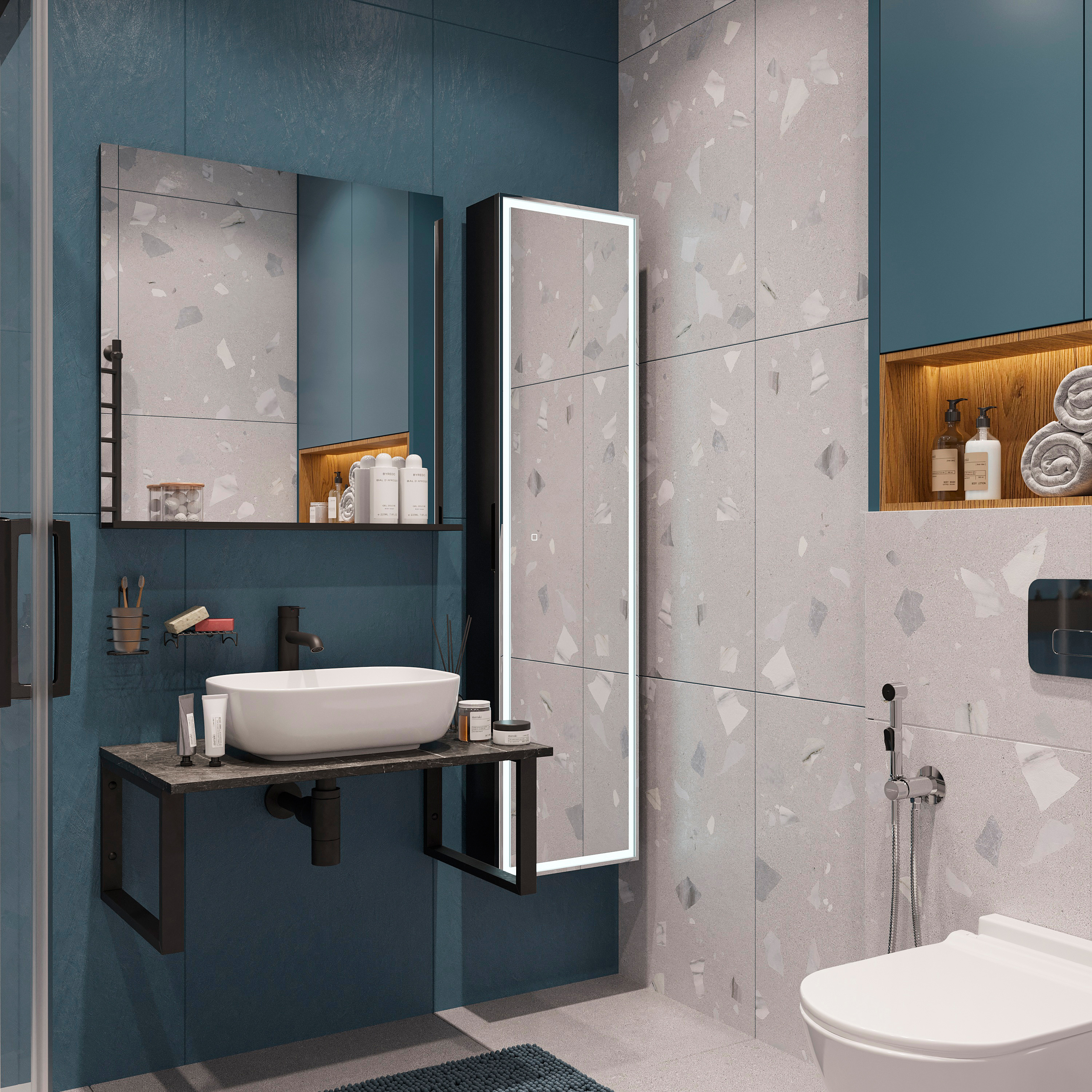 Столешница с раковиной DIWO Элиста 80 чёрный мрамор, с раковиной Moduo 50 Square купить в Тамбове