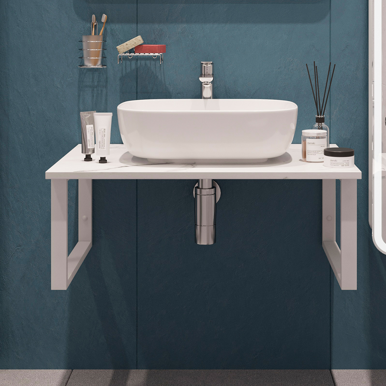 Столешница с раковиной DIWO Элиста 80 белый мрамор, с раковиной Moduo 50 Square купить в Тамбове