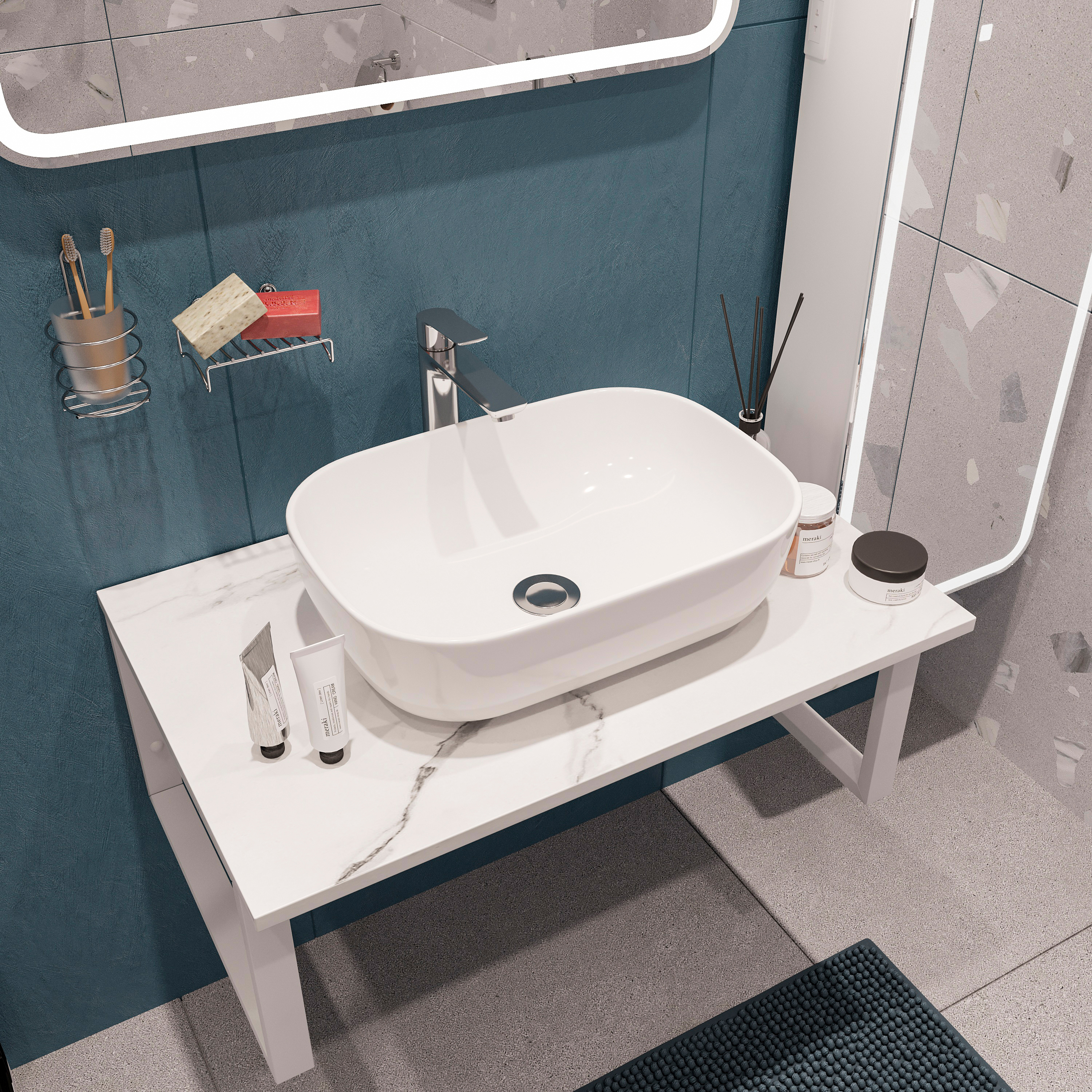 Столешница с раковиной DIWO Элиста 80 белый мрамор, с раковиной Moduo 50 Square купить в Тамбове