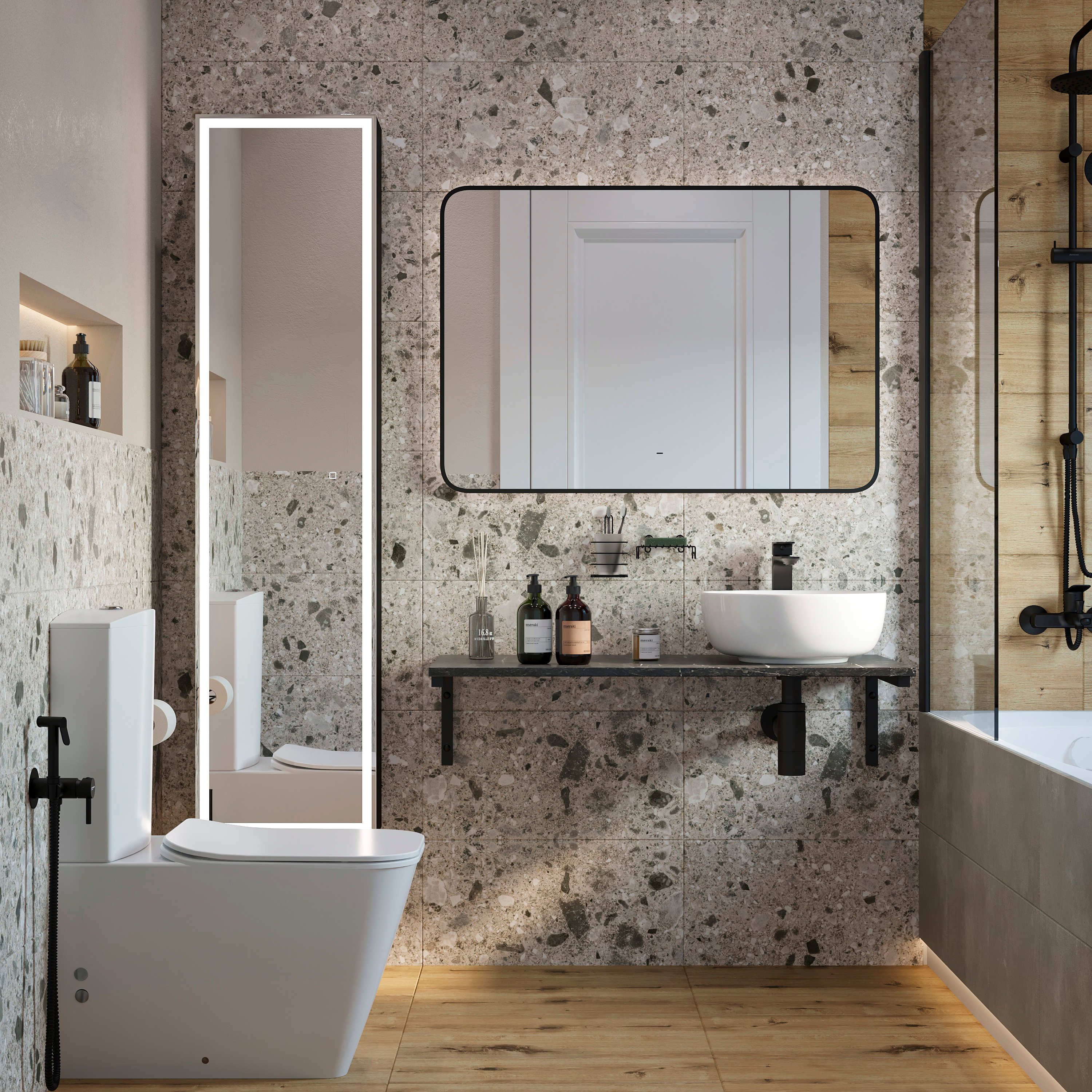 Столешница с раковиной DIWO Элиста 100 чёрный мрамор, с раковиной Moduo 40 RING купить в Тамбове