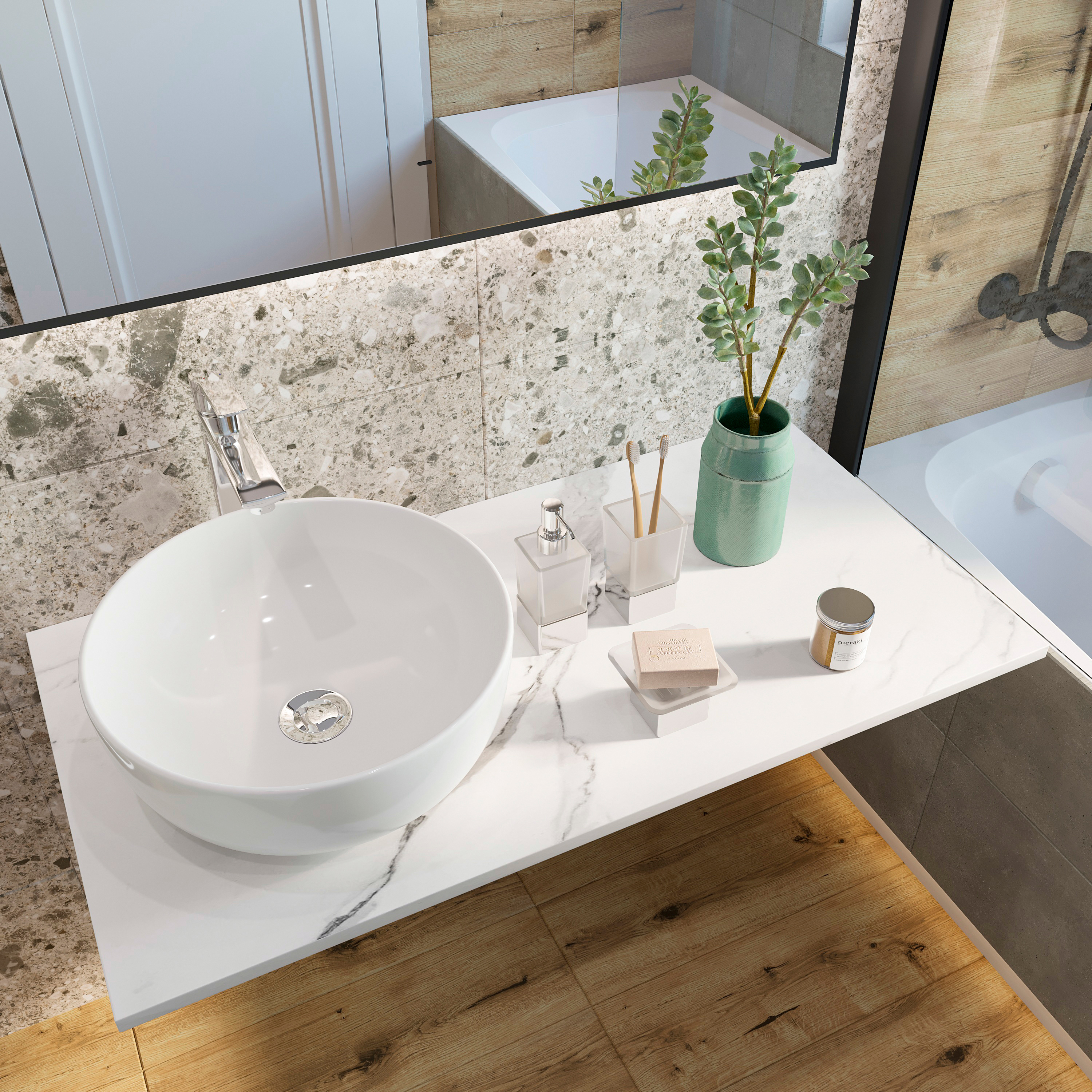 Столешница с раковиной DIWO Элиста 100 белый мрамор, с раковиной Moduo 40 RING купить в Тамбове