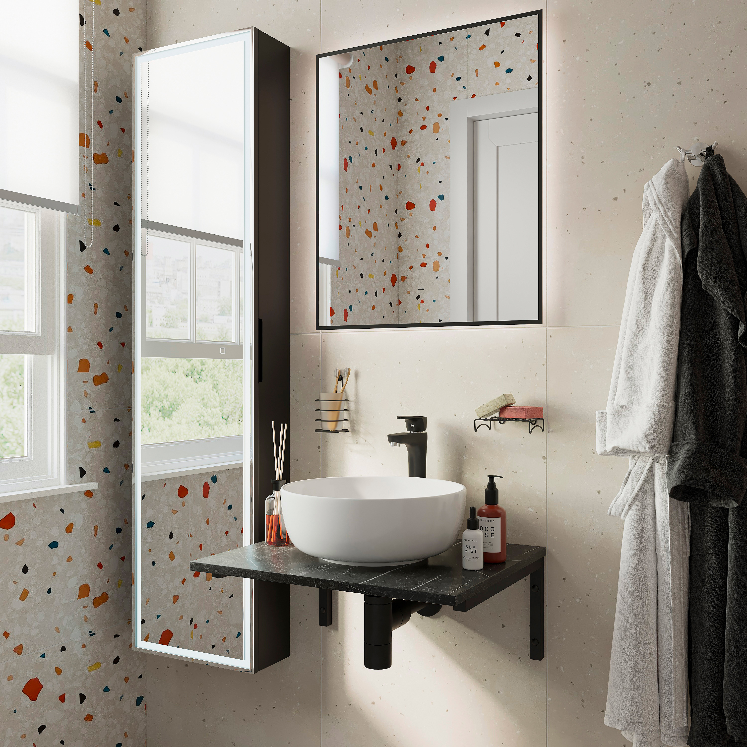 Столешница с раковиной DIWO Элиста 60 чёрный мрамор, с раковиной Moduo 40 RING купить в Тамбове