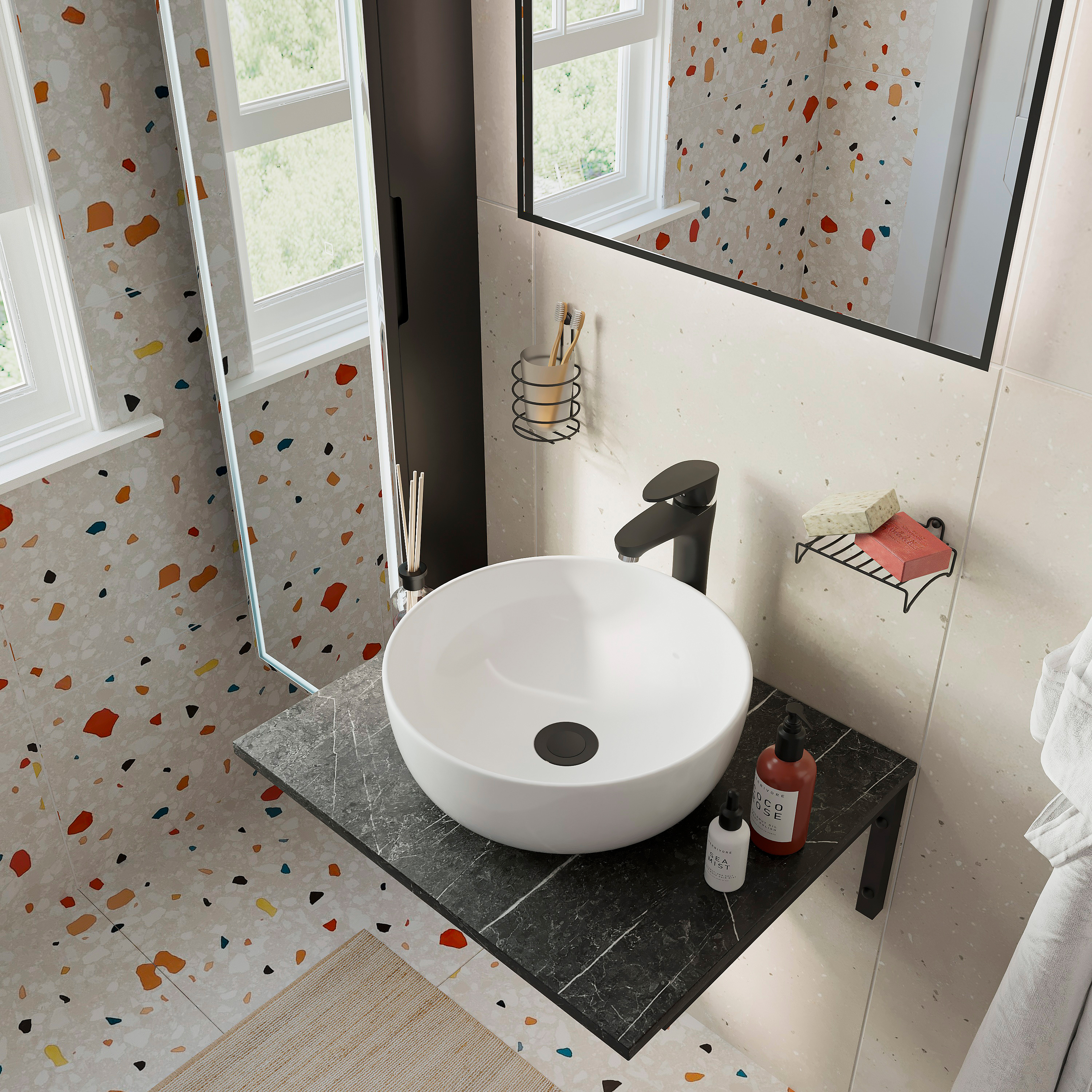 Столешница с раковиной DIWO Элиста 60 чёрный мрамор, с раковиной Moduo 40 RING купить в Тамбове