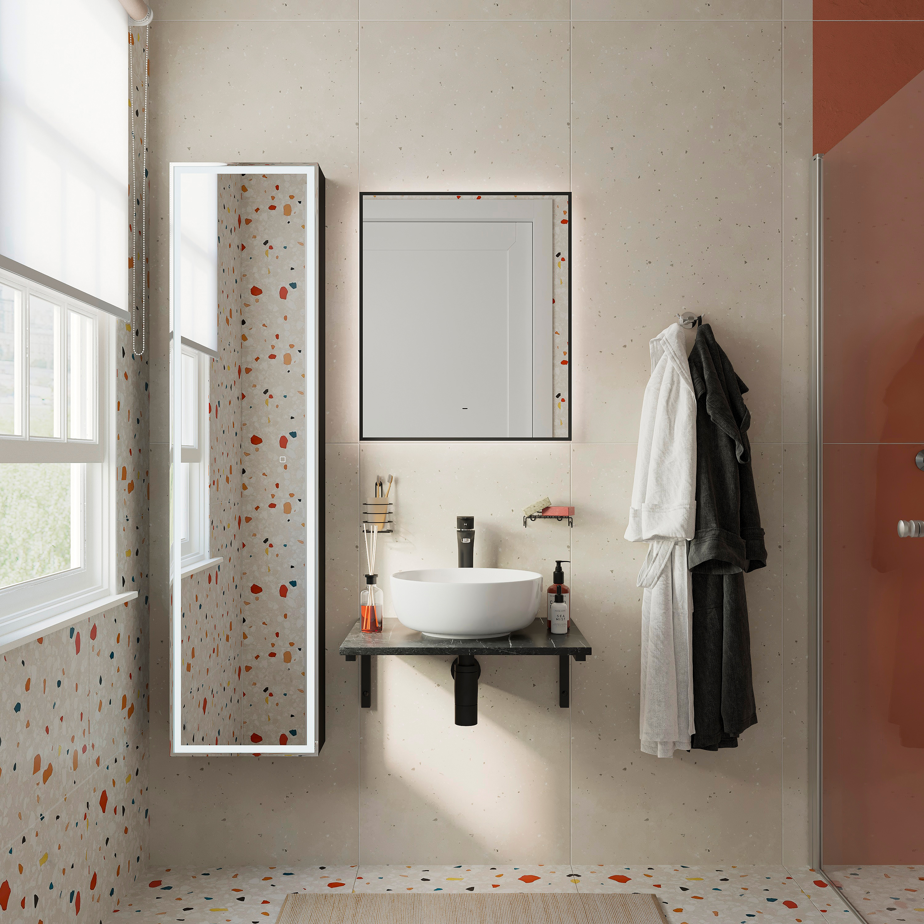 Столешница с раковиной DIWO Элиста 60 чёрный мрамор, с раковиной Moduo 40 RING купить в Тамбове