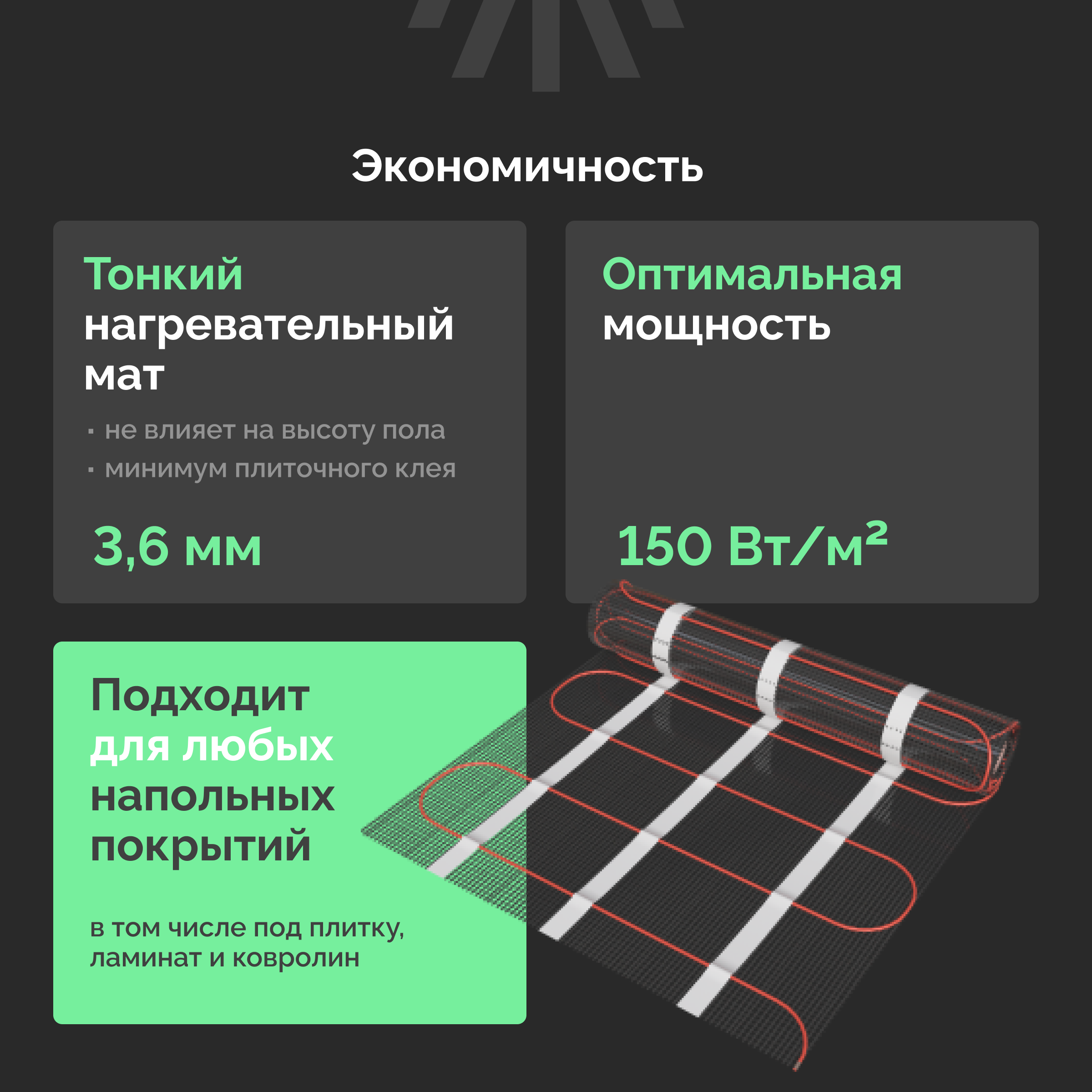 Комплект теплого пола EWRIKA MAT EWR 150-1,5 с терморегулятором ТЕП51Ч черным, электронным купить в Тамбове