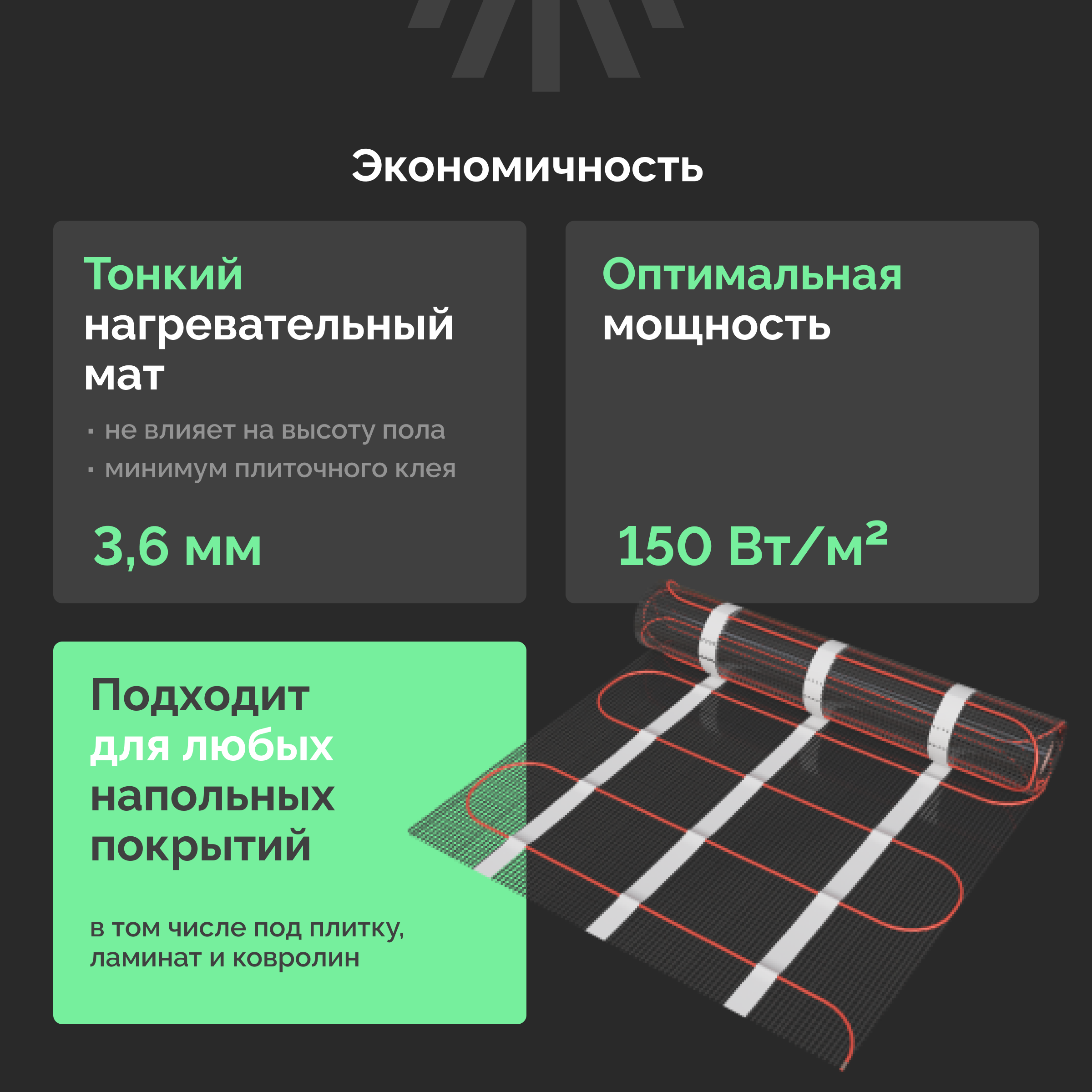 Комплект теплого пола EWRIKA MAT EWR 150-2,5 с терморегулятором ТЕП51Ч черным, электронным купить в Тамбове