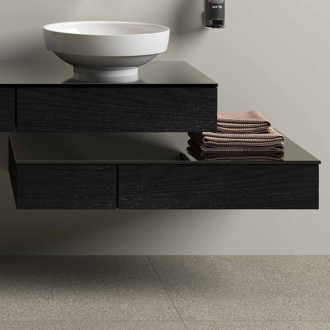 Тумба VitrA Origin 90 черный дуб, столешница черная