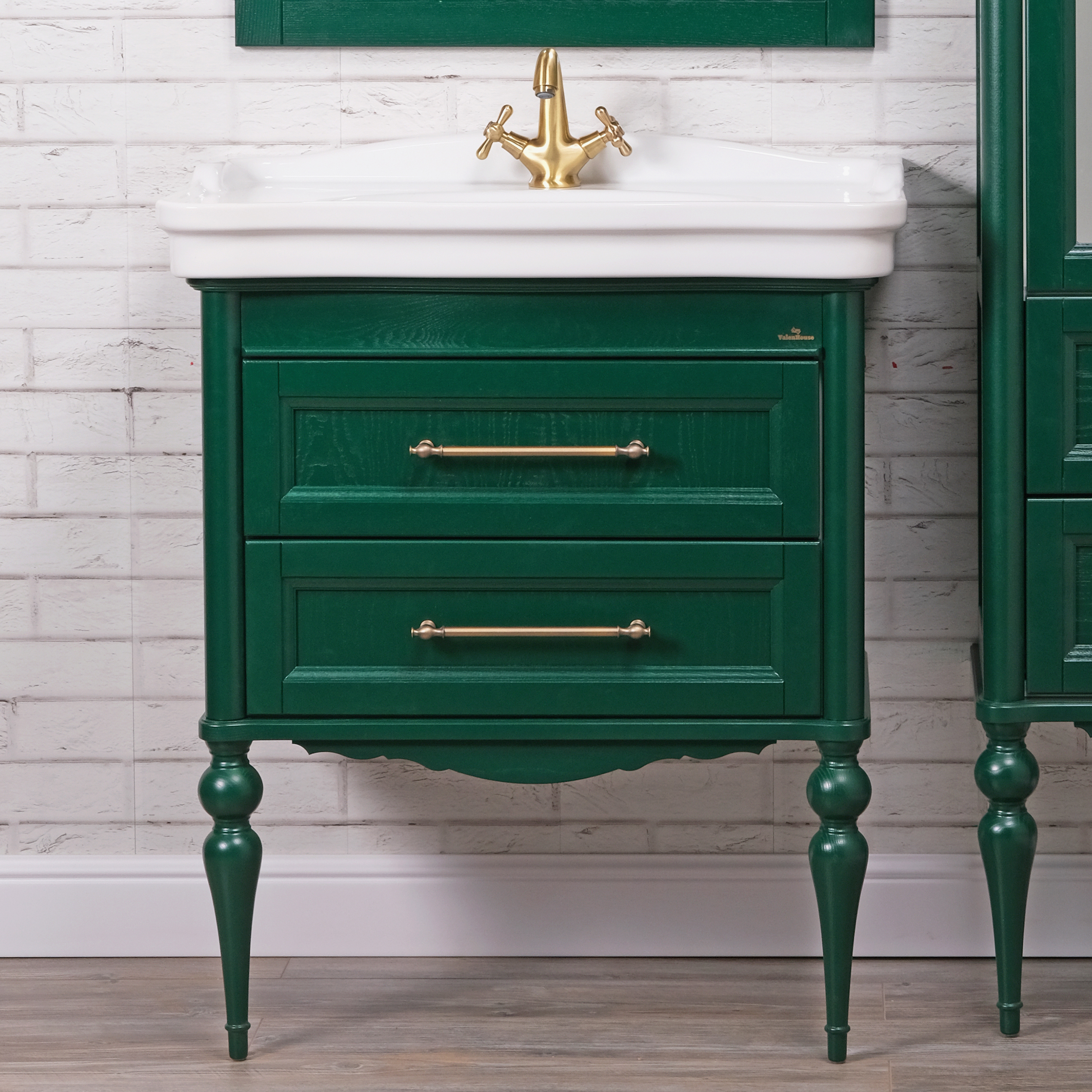 Тумба для комплекта ValenHouse Эстетика 80, зеленая, подвесная, ручки бронза