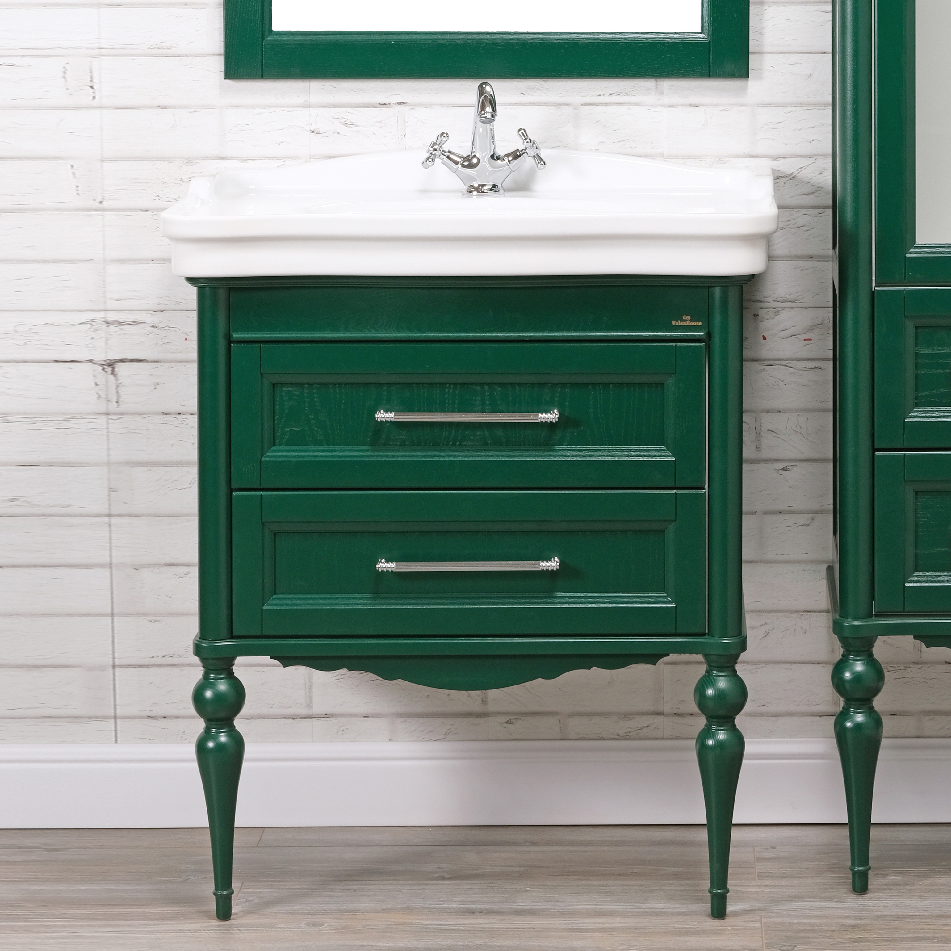 Тумба для комплекта ValenHouse Эстетика 80, зеленая, подвесная, ручки хром