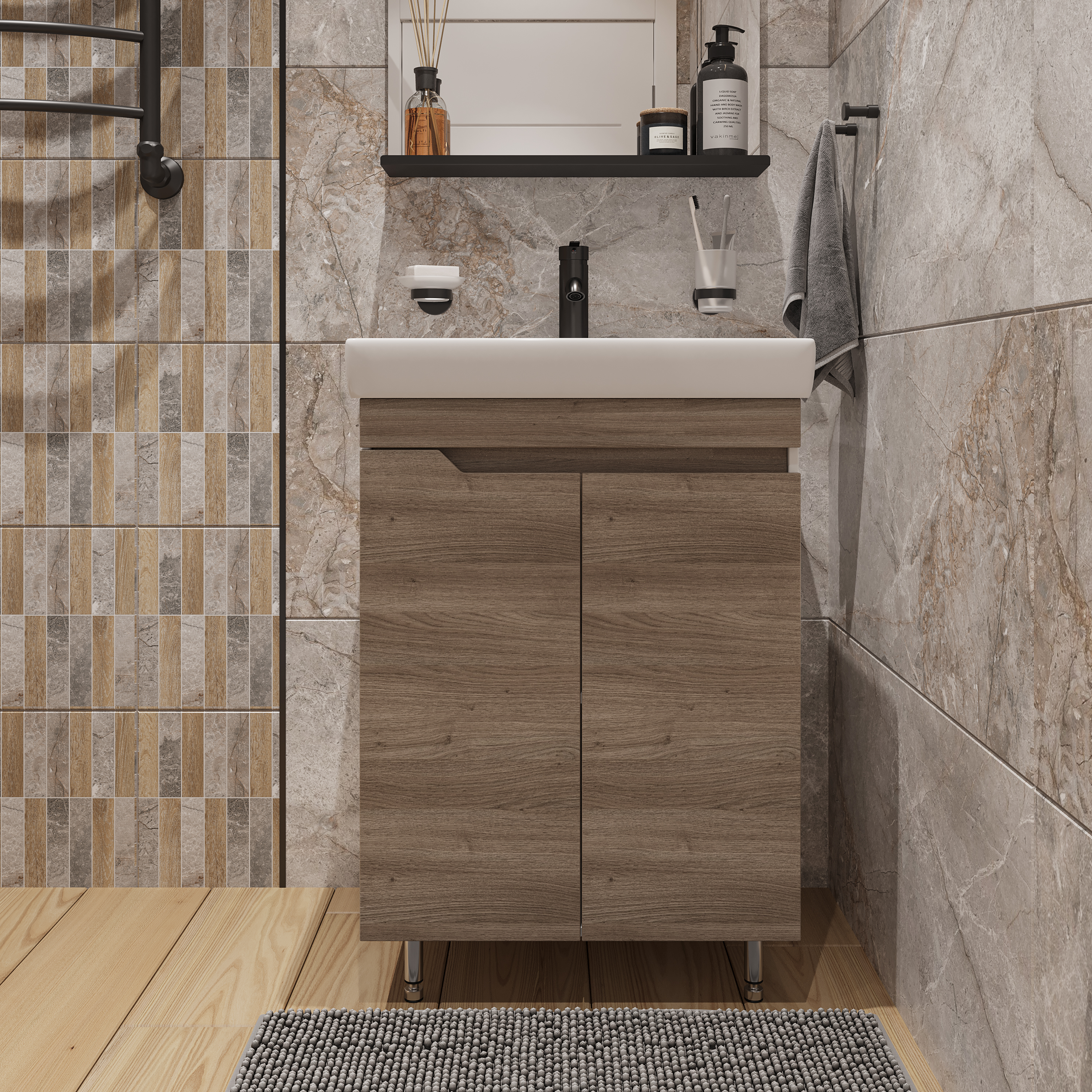 Тумба под раковину без столешницы DIWO Воронеж 60 напольная, ореховый дубослив