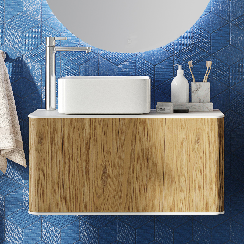 Тумба под раковину со столешницей STWORKI Ноттвиль 80 дуб верона, с отверстием под смеситель