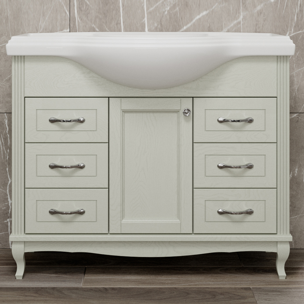 Тумба для комплекта ValenHouse Эллина 105 слоновая кость, 6 ящиков, 1 дверца, ручки хром