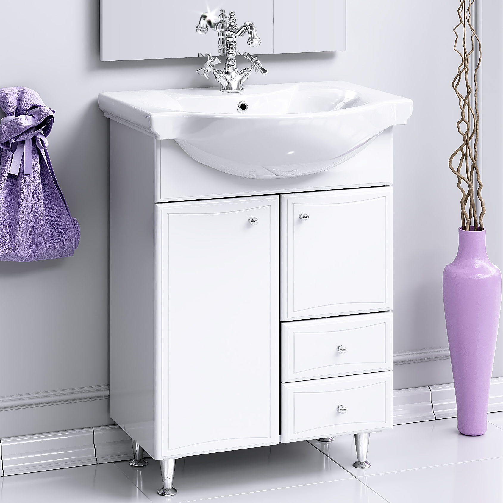 Тумба для комплекта Aqwella Барселона Люкс 65 с бельевой корзиной