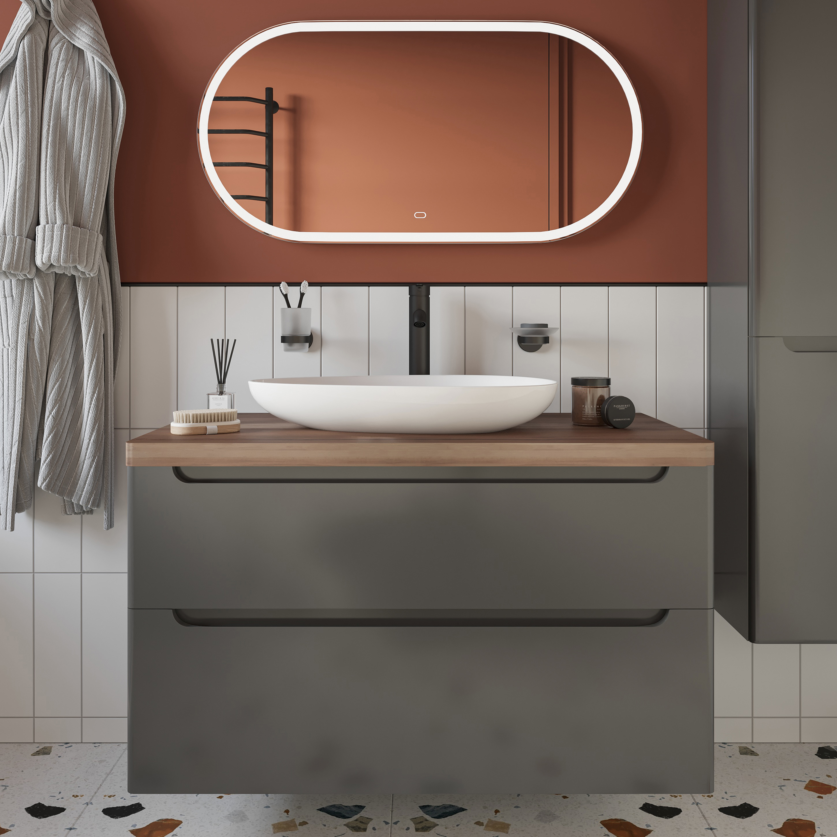 Тумба с раковиной STWORKI Берген 100 серая с темной столешницей, Bocchi Etna 1114-001-0125