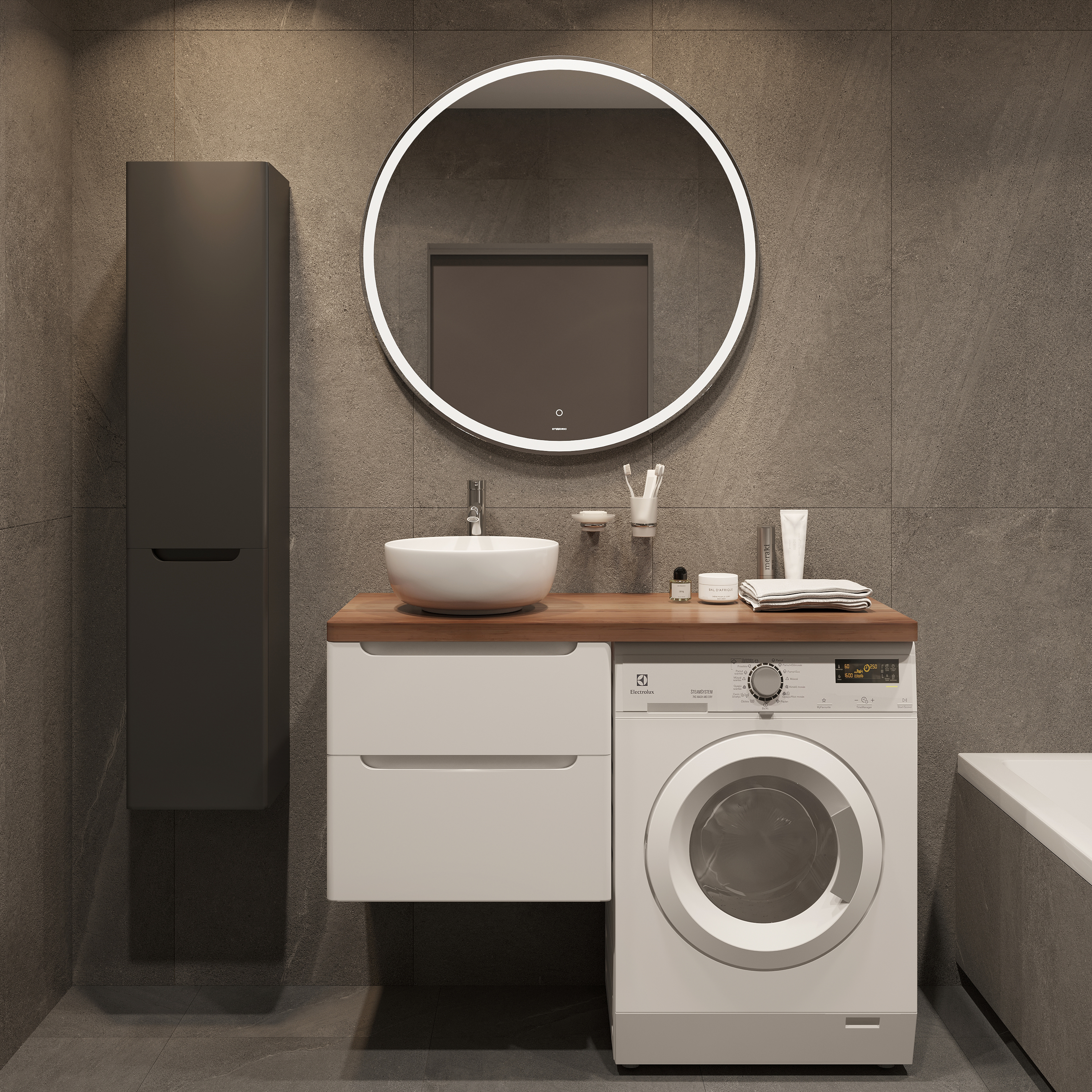 Тумба с раковиной STWORKI Берген 60 белая с темной столешницей 122, Moon 1, R купить в Тамбове