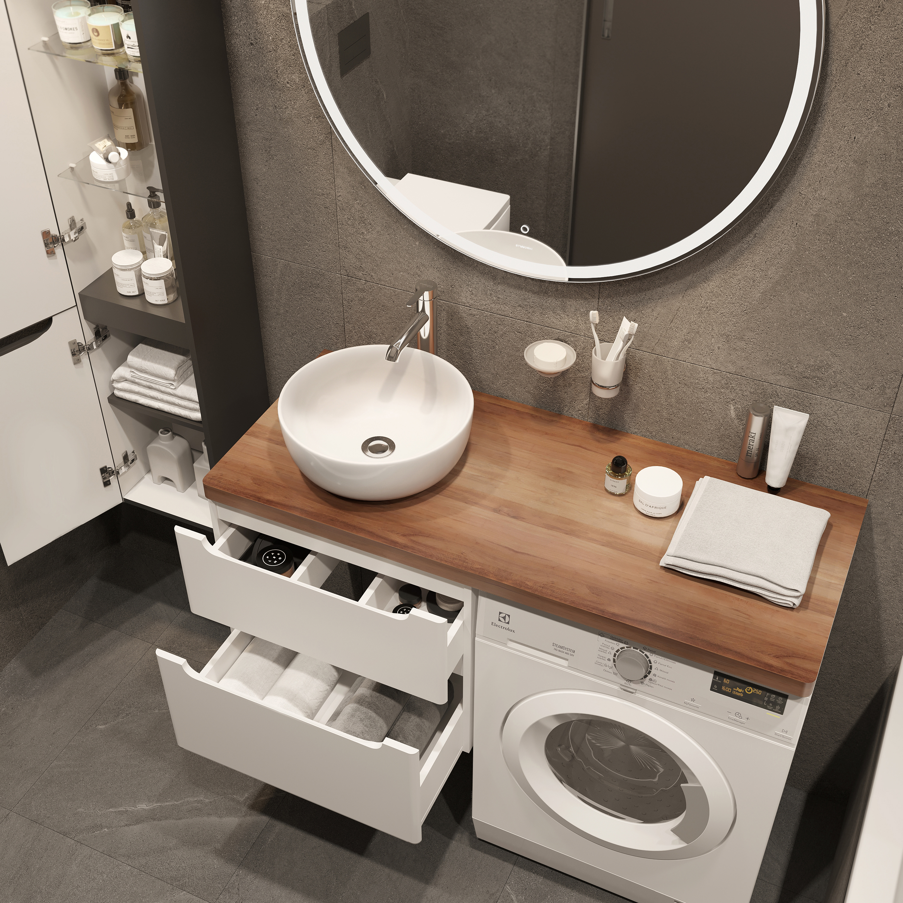 Тумба с раковиной STWORKI Берген 60 белая с темной столешницей 122, Moon 1, R купить в Тамбове