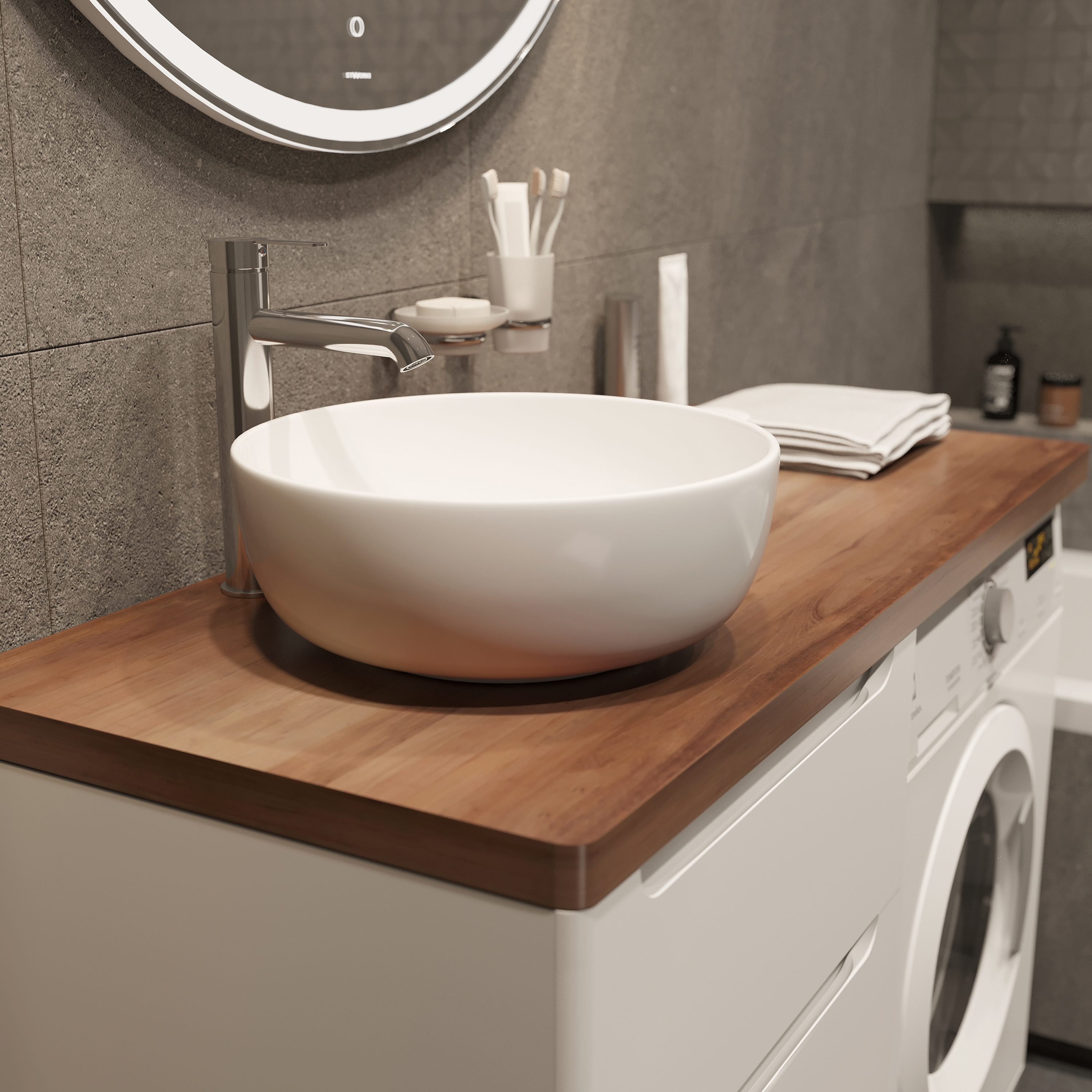 Тумба с раковиной STWORKI Берген 60 белая с темной столешницей 122, Moon 1, R купить в Тамбове