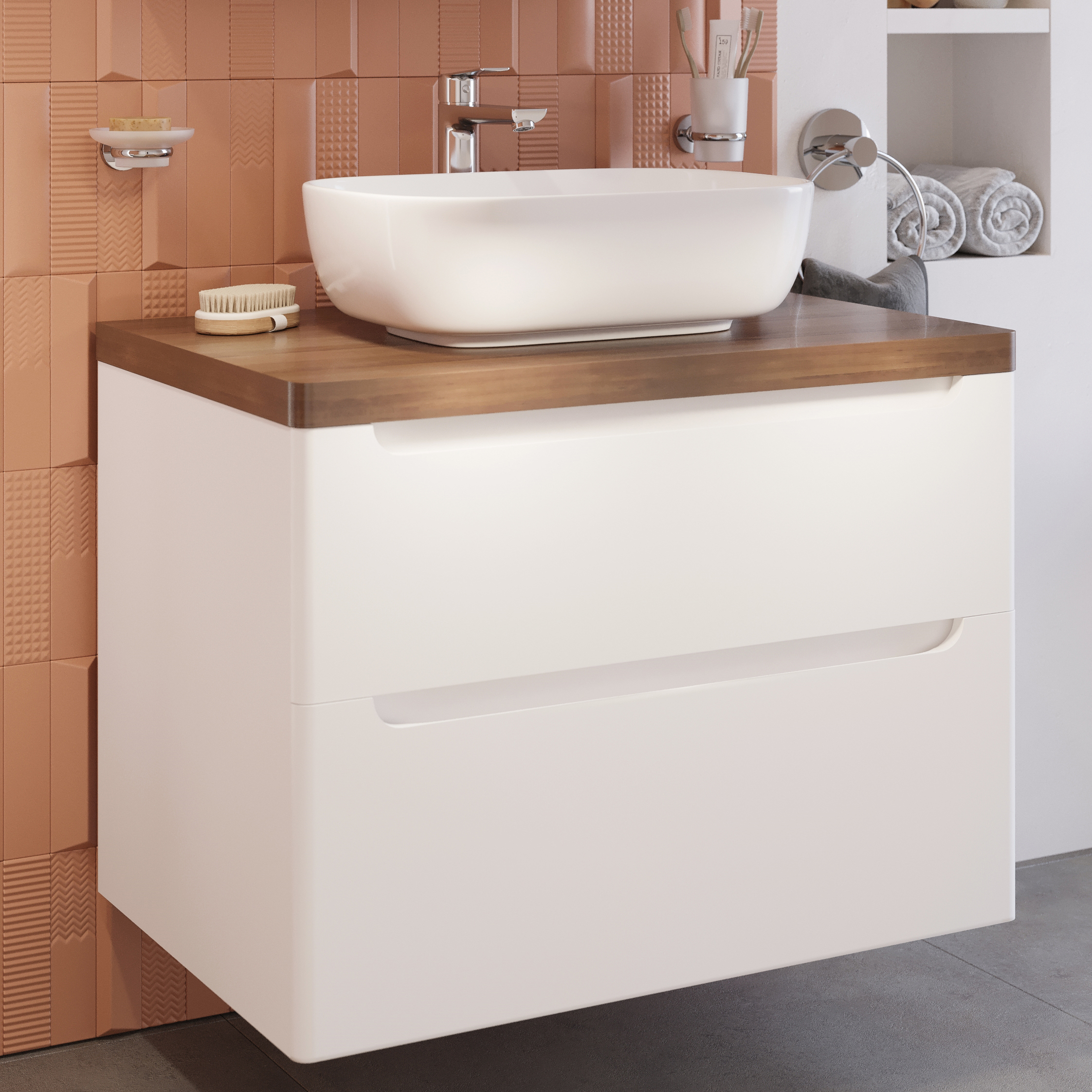 Тумба с раковиной STWORKI Берген 80 белая с темной столешницей, Moduo 50 Square купить в Тамбове