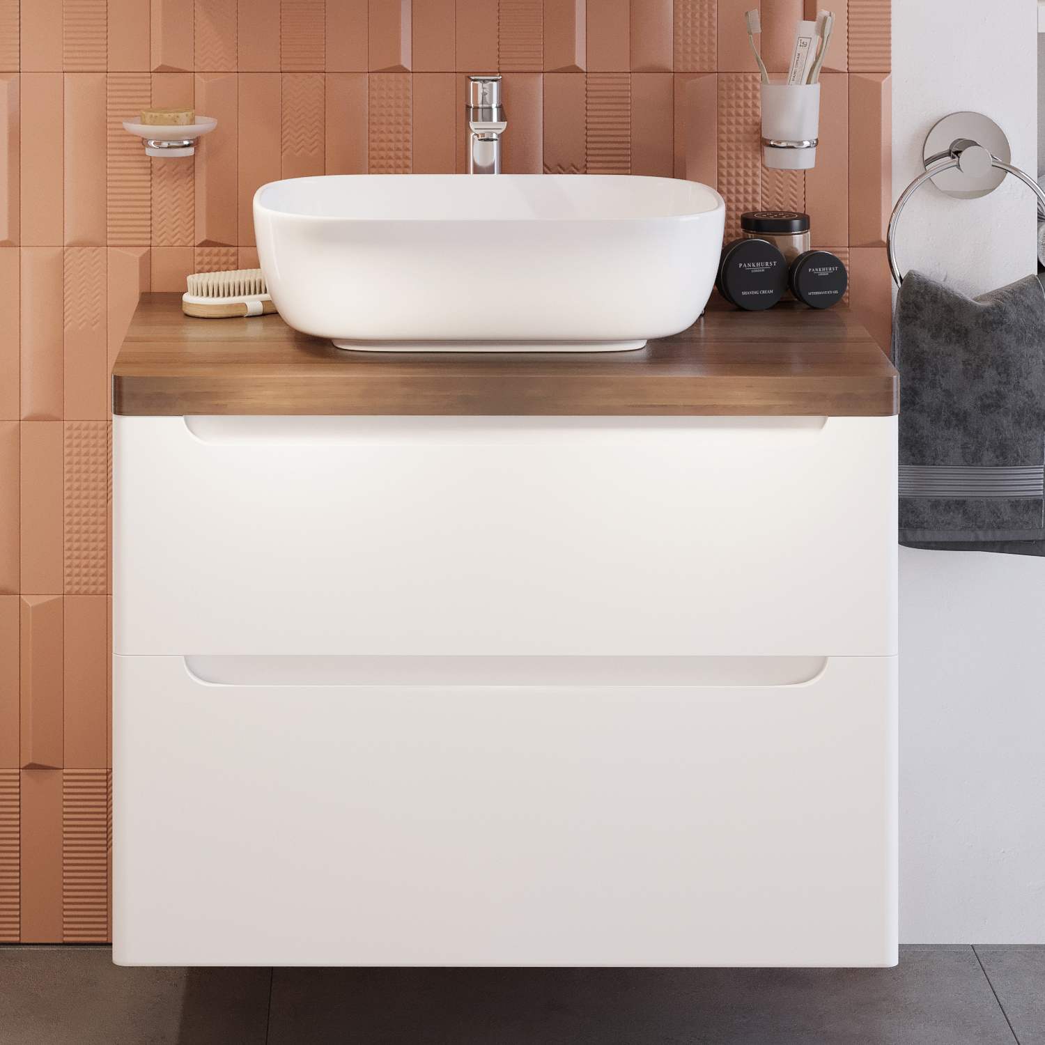 Тумба с раковиной STWORKI Берген 80 белая с темной столешницей, Moduo 50 Square купить в Тамбове