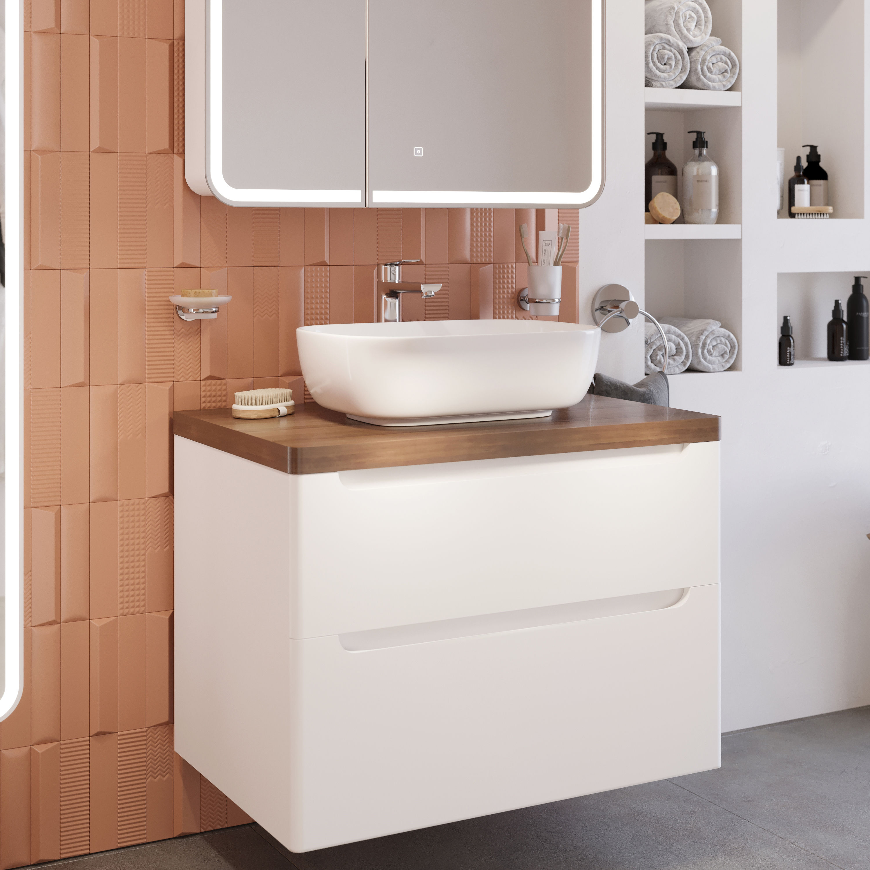 Тумба с раковиной STWORKI Берген 80 белая с темной столешницей, Moduo 50 Square купить в Тамбове