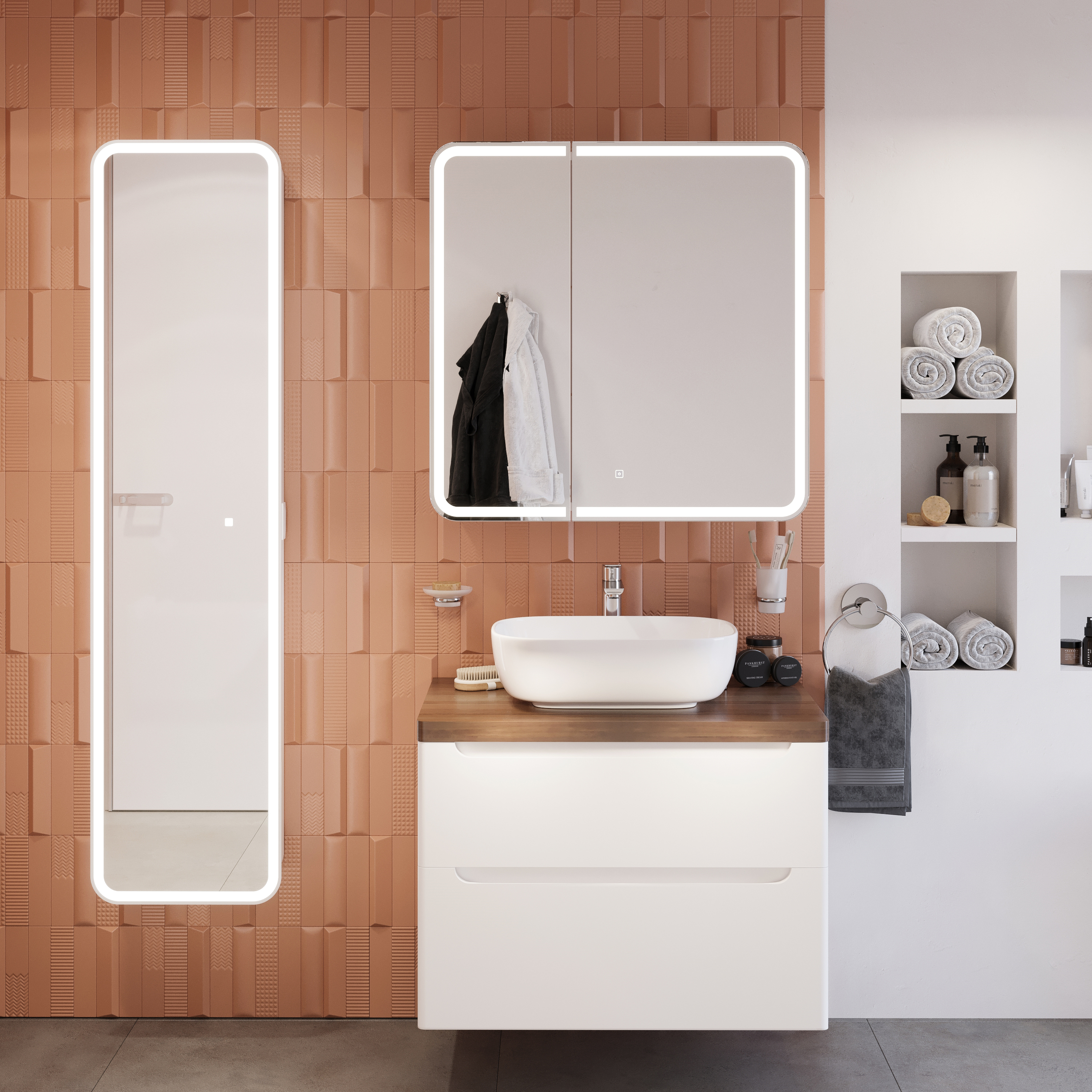 Тумба с раковиной STWORKI Берген 80 белая с темной столешницей, Moduo 50 Square купить в Тамбове