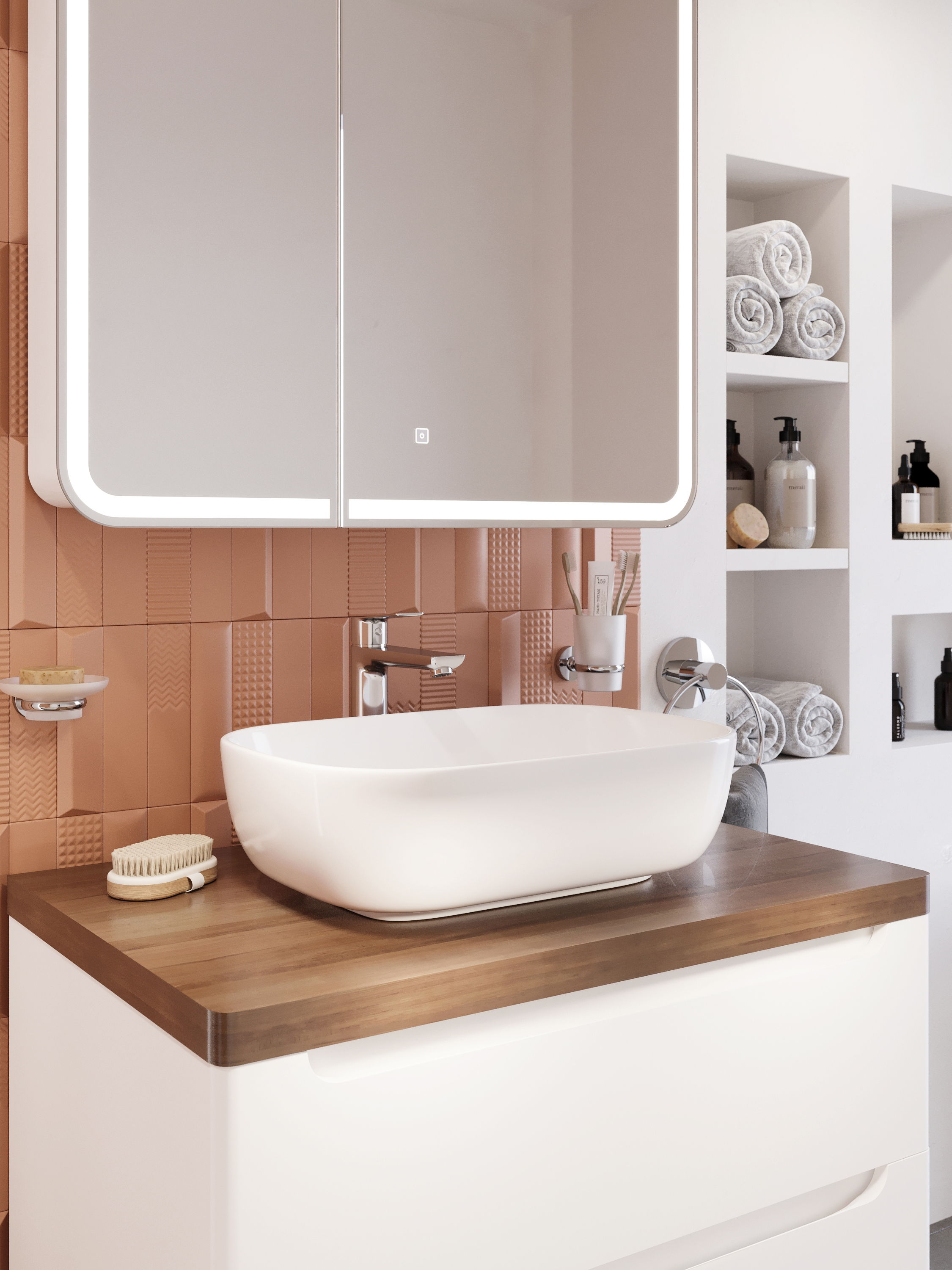 Тумба с раковиной STWORKI Берген 80 белая с темной столешницей, Moduo 50 Square купить в Тамбове