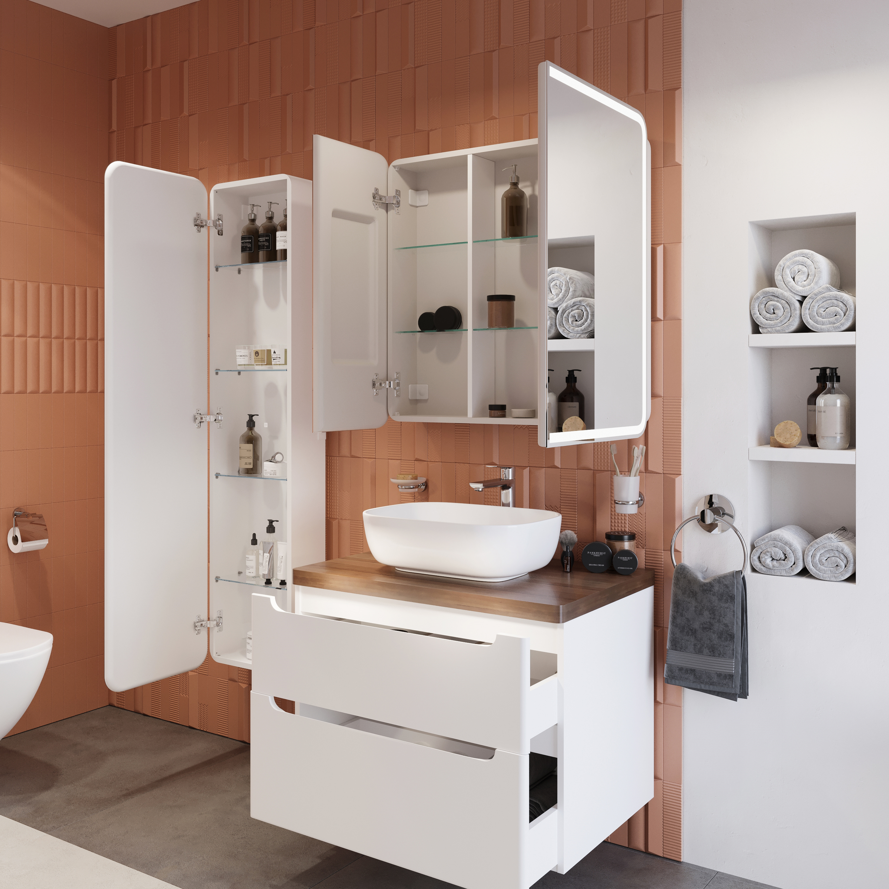 Тумба с раковиной STWORKI Берген 80 белая с темной столешницей, Moduo 50 Square купить в Тамбове