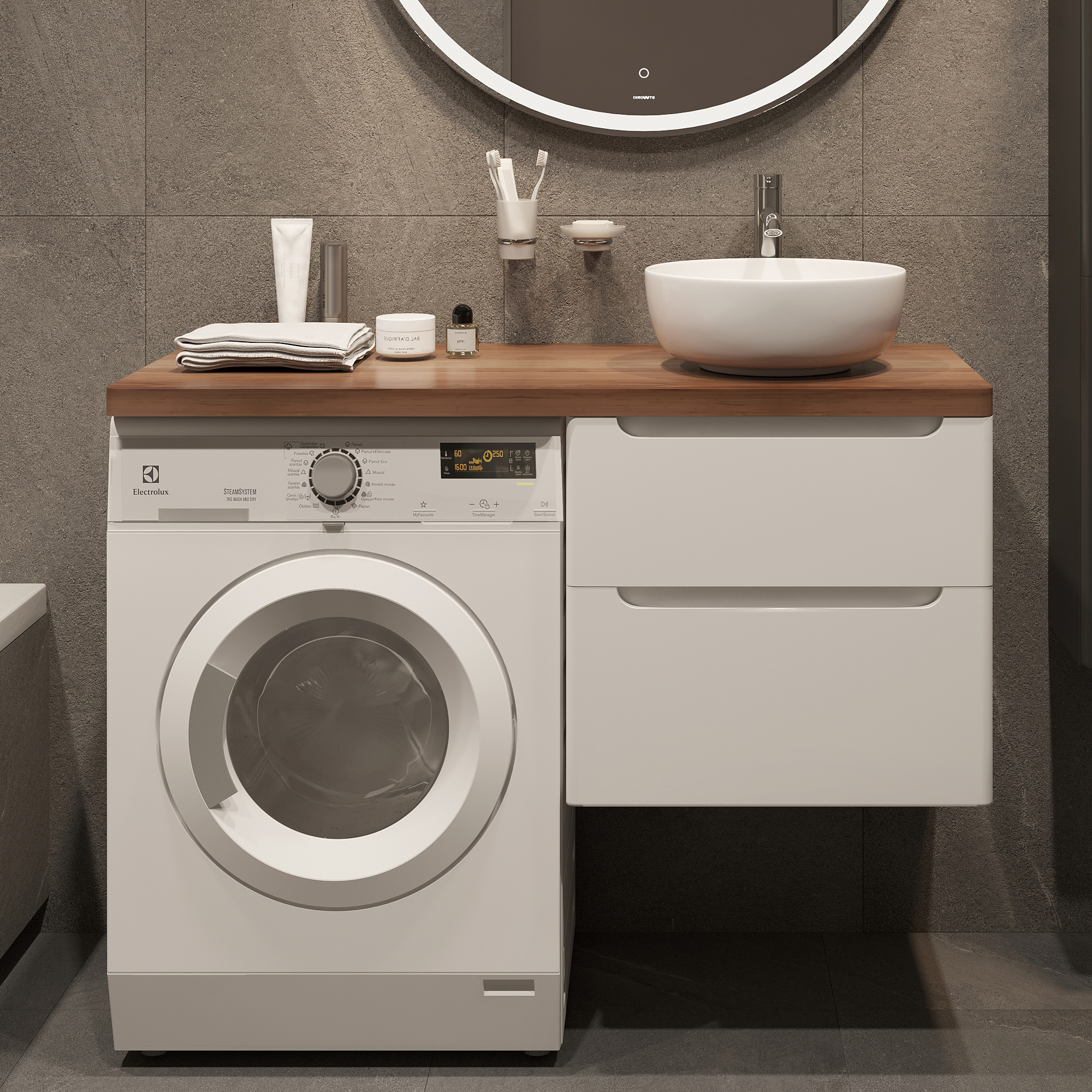 Тумба с раковиной STWORKI Берген 60 белая с темной столешницей 122, Moon 1, L купить в Тамбове