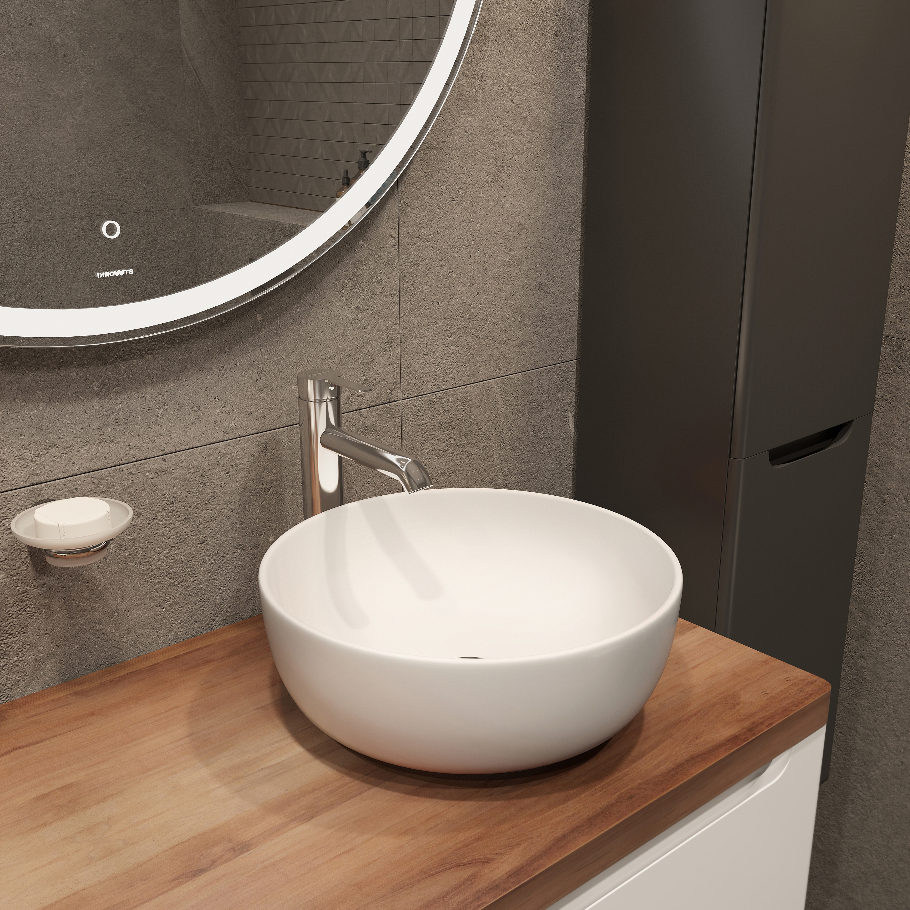 Тумба с раковиной STWORKI Берген 60 белая с темной столешницей 122, Moon 1, L купить в Тамбове