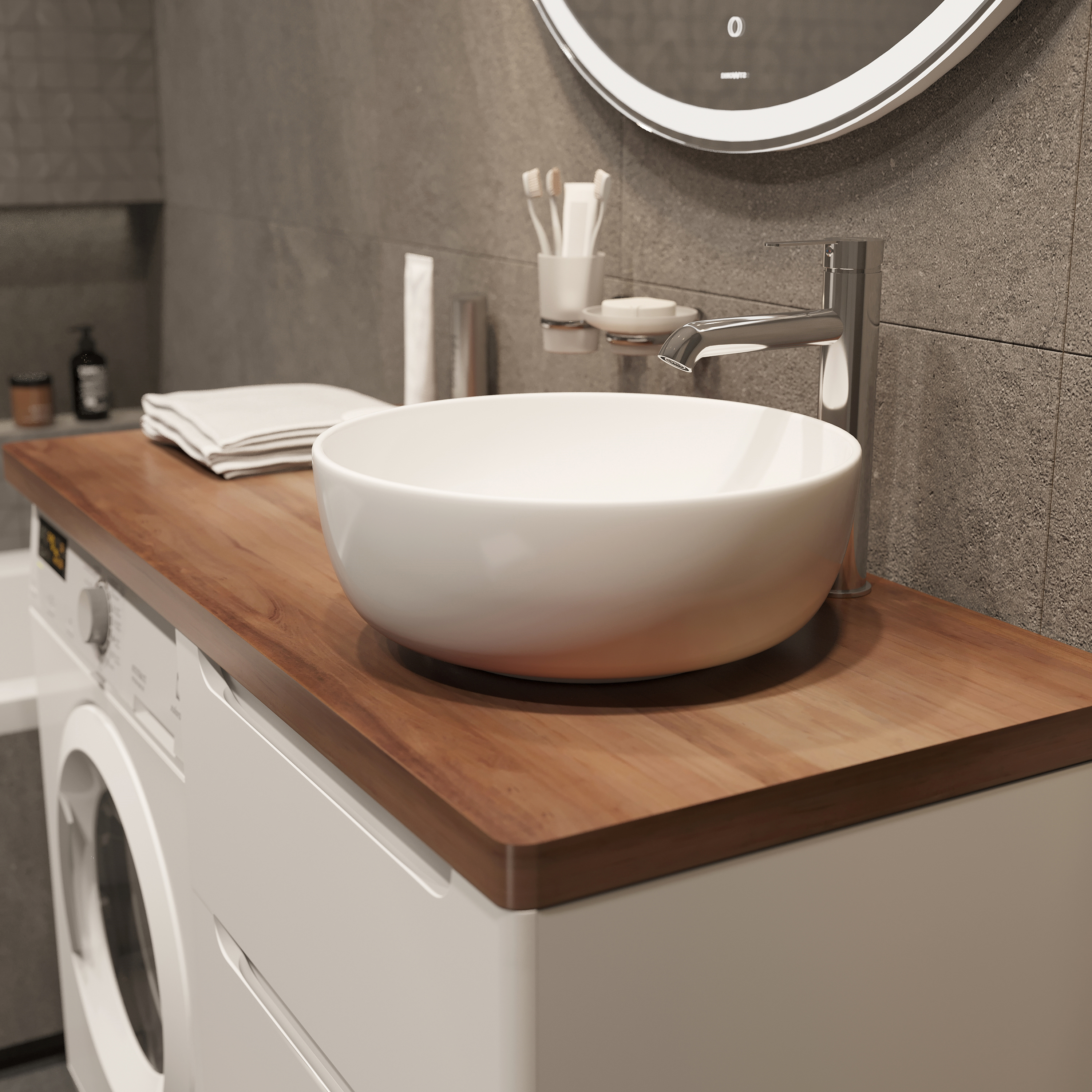 Тумба с раковиной STWORKI Берген 60 белая с темной столешницей 122, Moon 1, L купить в Тамбове