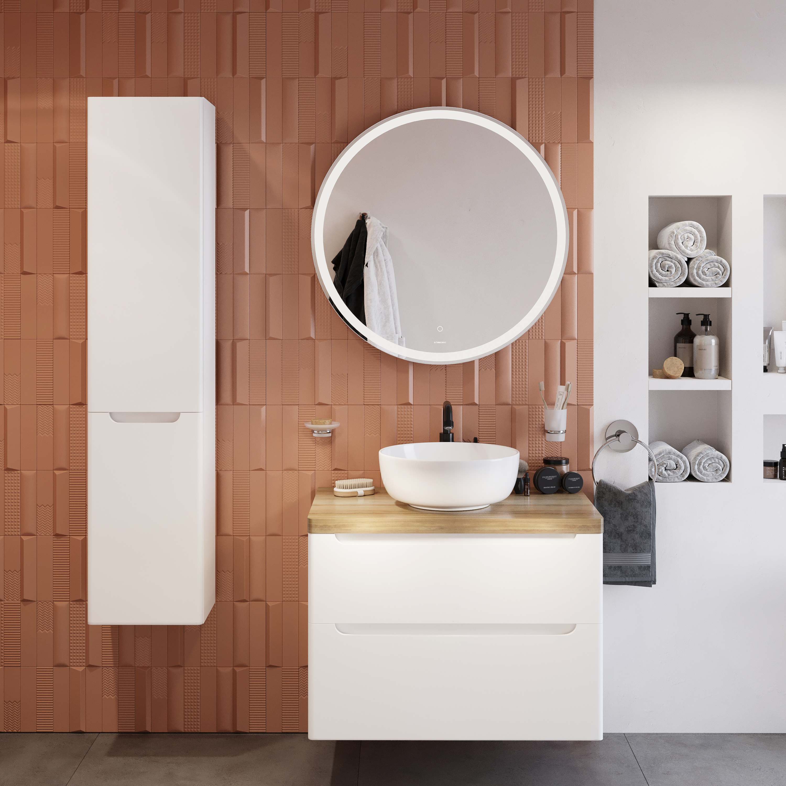 Тумба с раковиной STWORKI Берген 80 белая со светлой столешницей, Moduo 40 RING купить в Тамбове