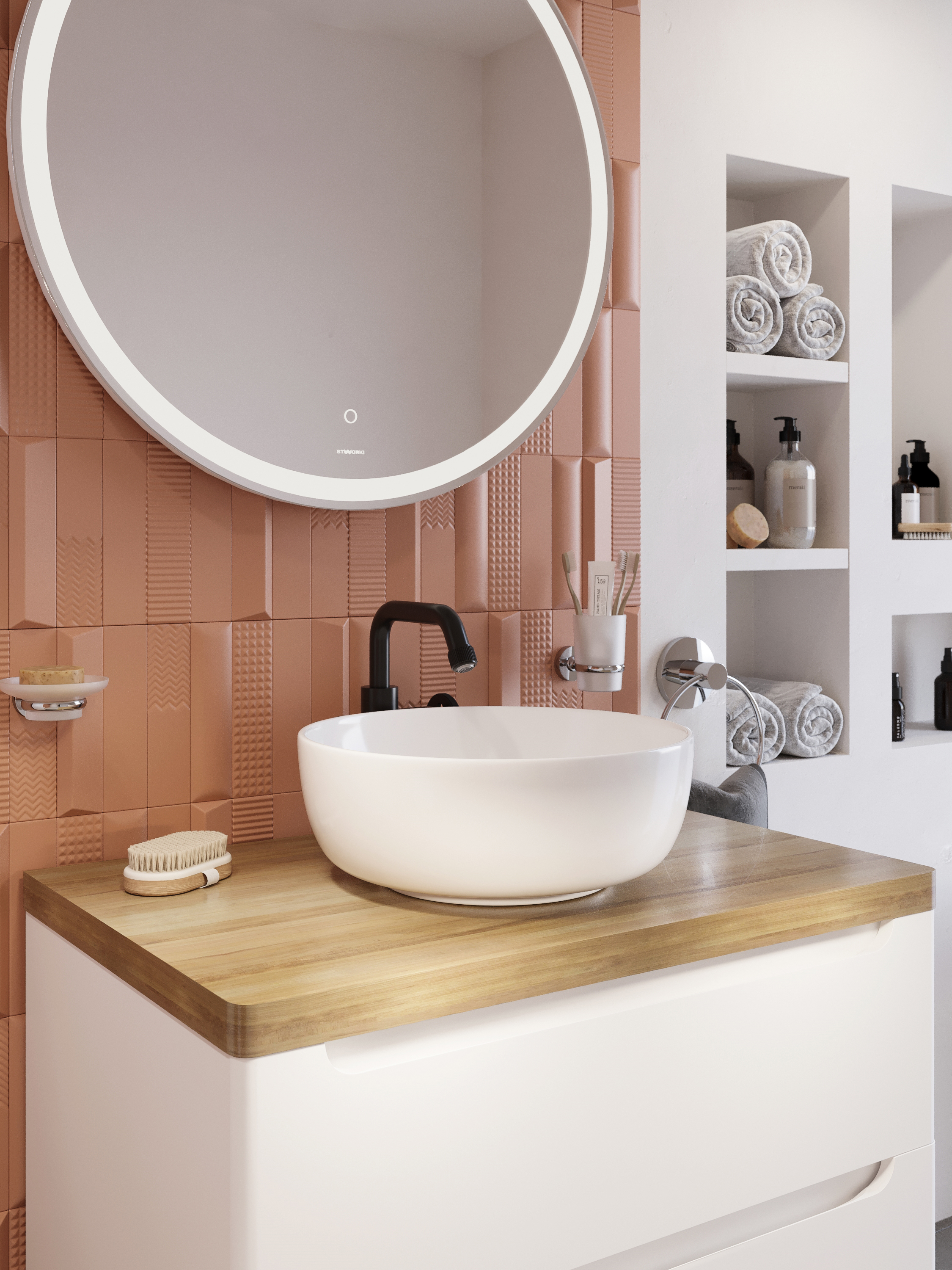 Тумба с раковиной STWORKI Берген 80 белая со светлой столешницей, Moduo 40 RING купить в Тамбове