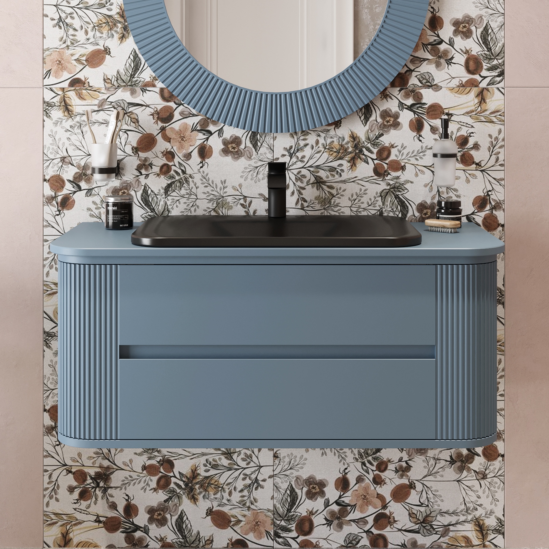 Тумба с раковиной Belinza Calvin 102 ледяная синева