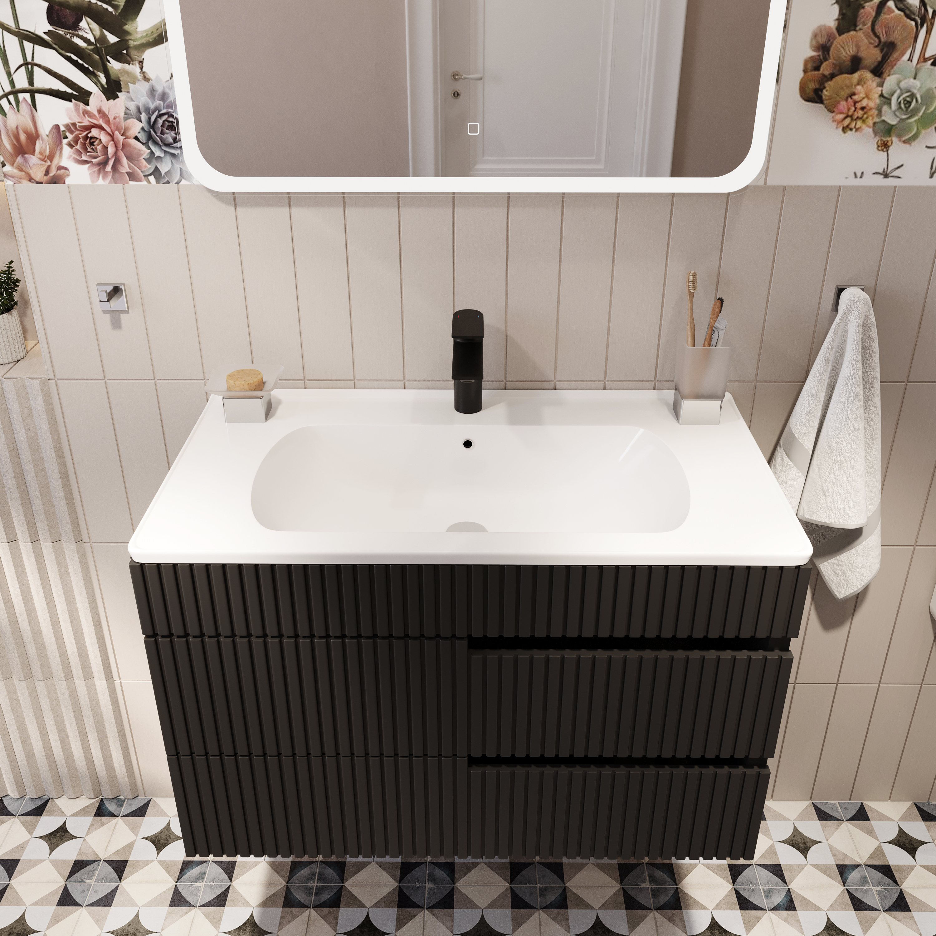 Тумба с раковиной VOQ Drop 80 anthracite