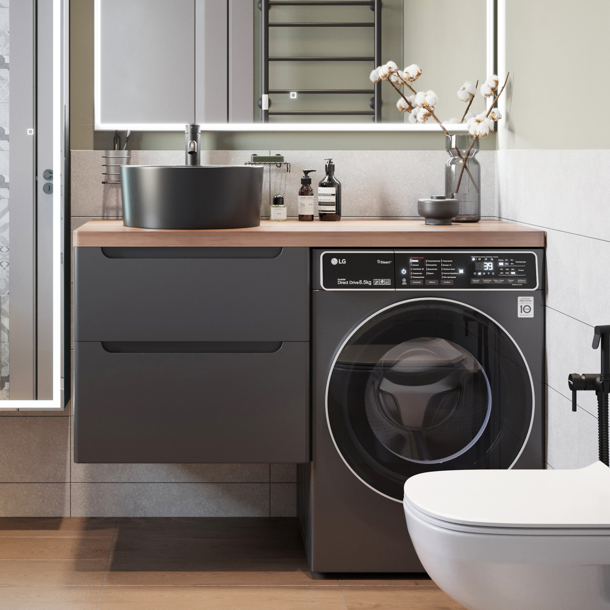 Тумба с раковиной STWORKI Берген 60 серая с темной столешницей 122, с раковиной на выбор, R купить в Тамбове