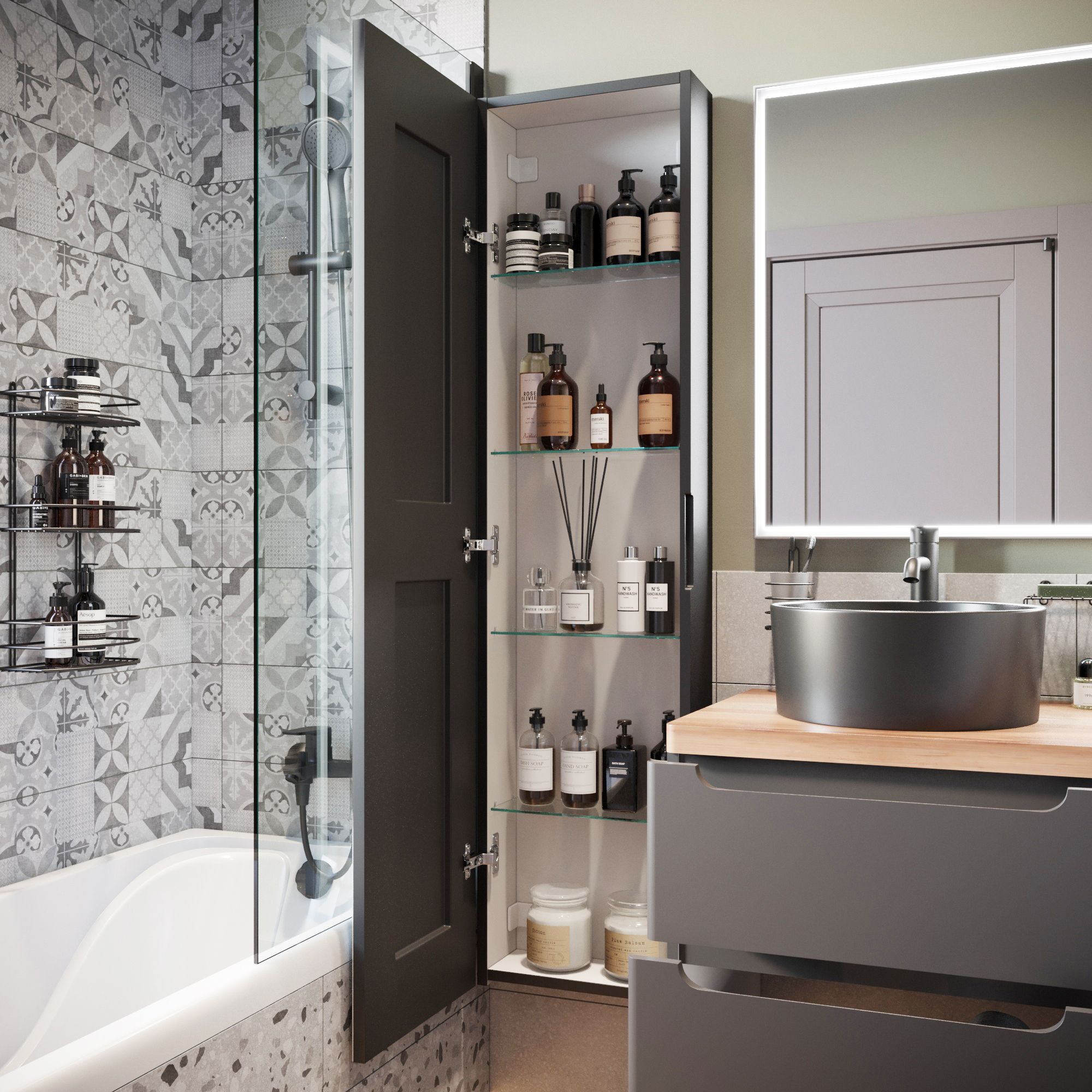 Тумба с раковиной STWORKI Берген 60 серая с темной столешницей 122, с раковиной на выбор, R купить в Тамбове