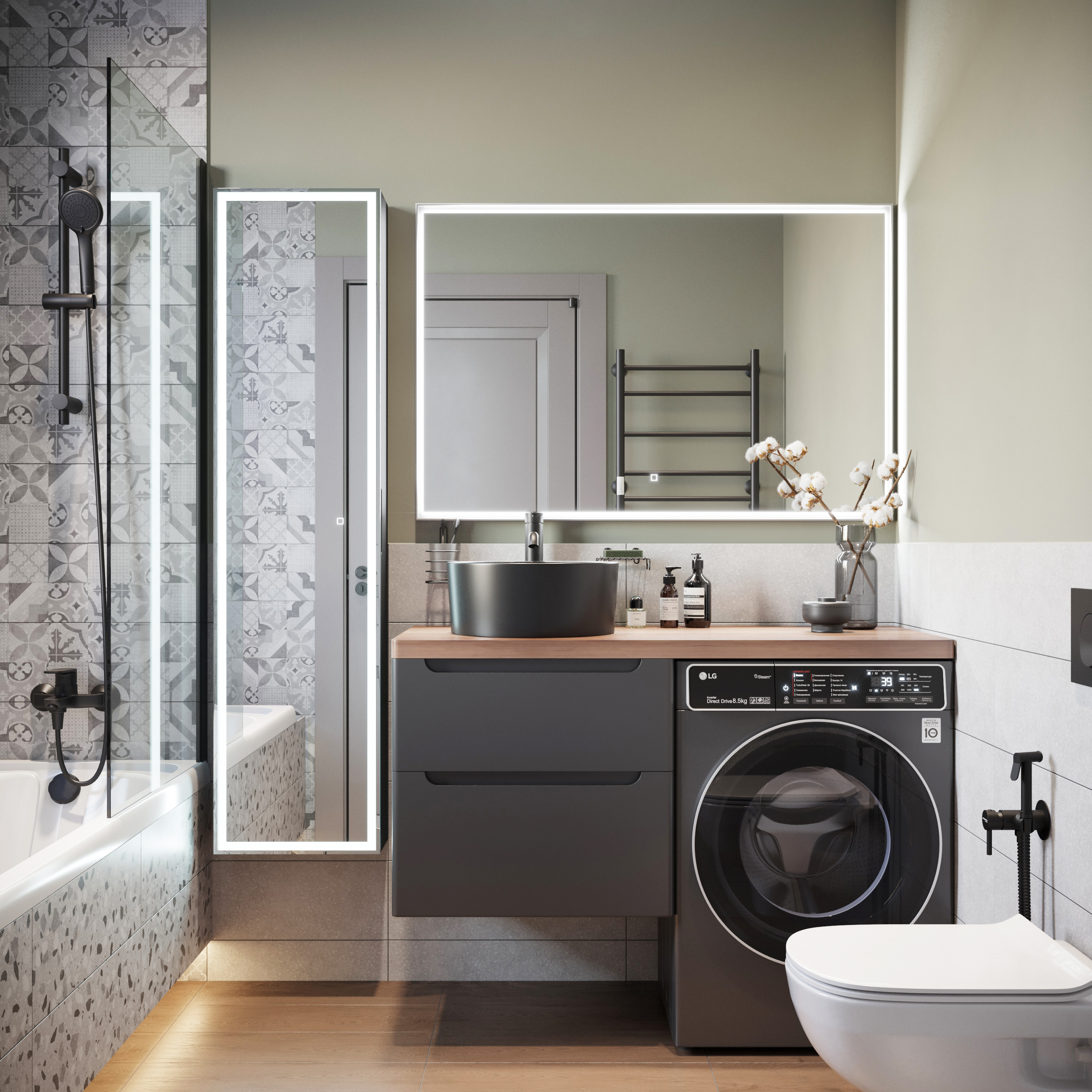 Тумба с раковиной STWORKI Берген 60 серая с темной столешницей 122, с раковиной на выбор, R купить в Тамбове