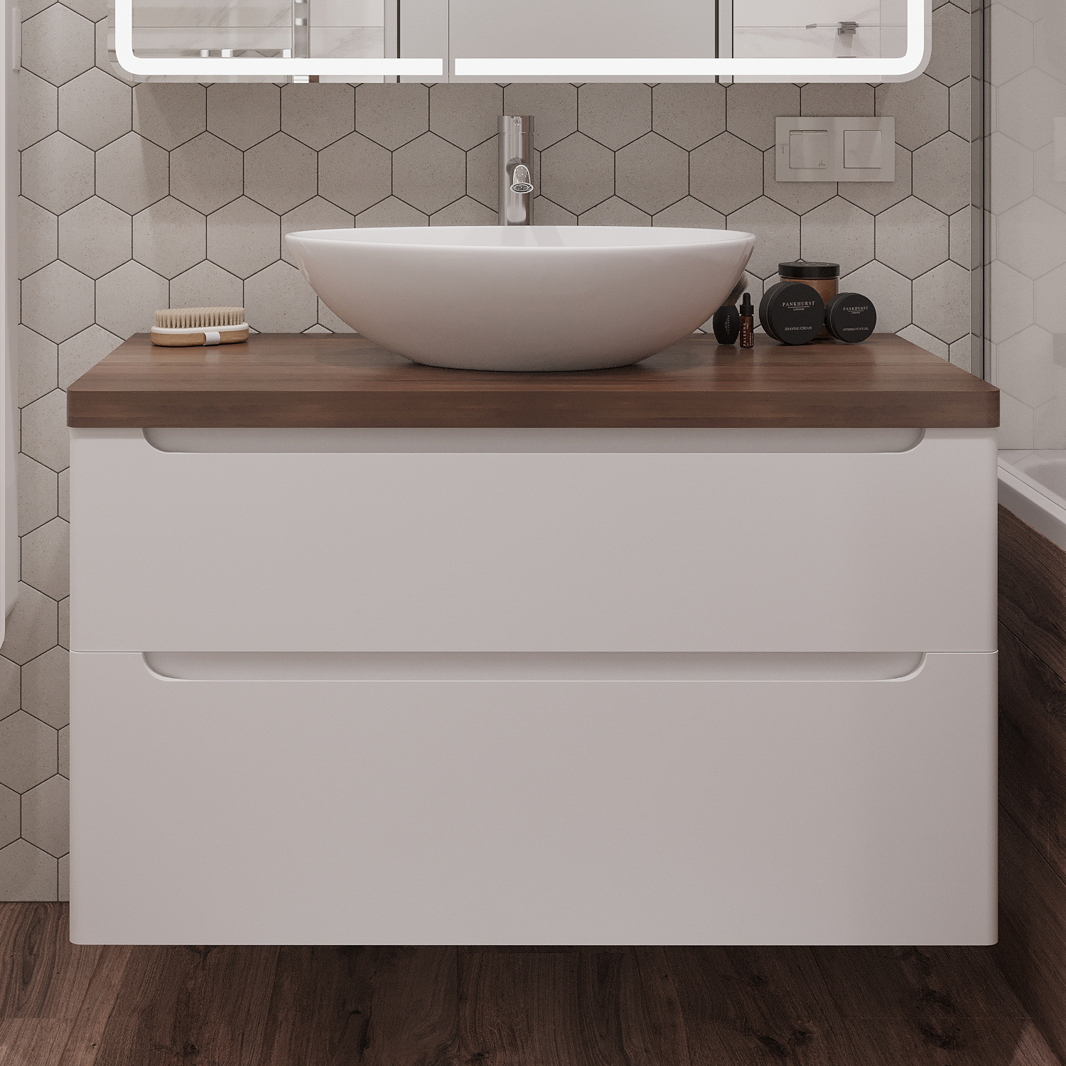 Тумба с раковиной STWORKI Берген 100 белая с темной столешницей, Moduo 55 Leaf купить в Тамбове