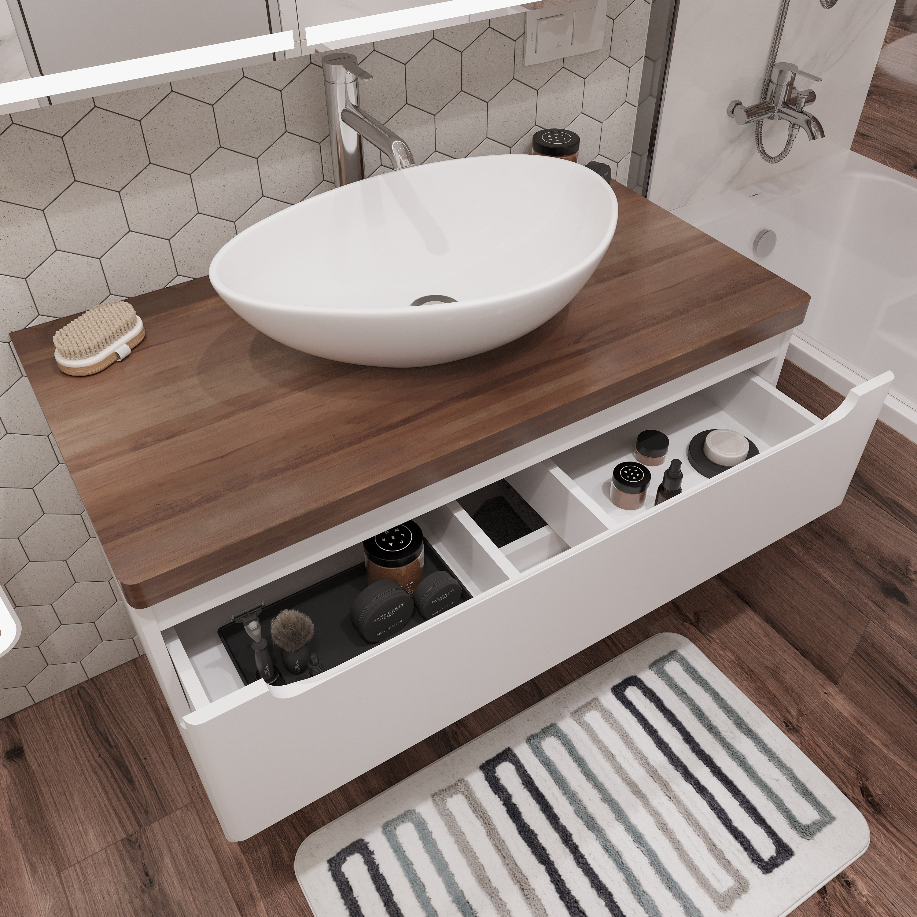 Тумба с раковиной STWORKI Берген 100 белая с темной столешницей, Moduo 55 Leaf купить в Тамбове
