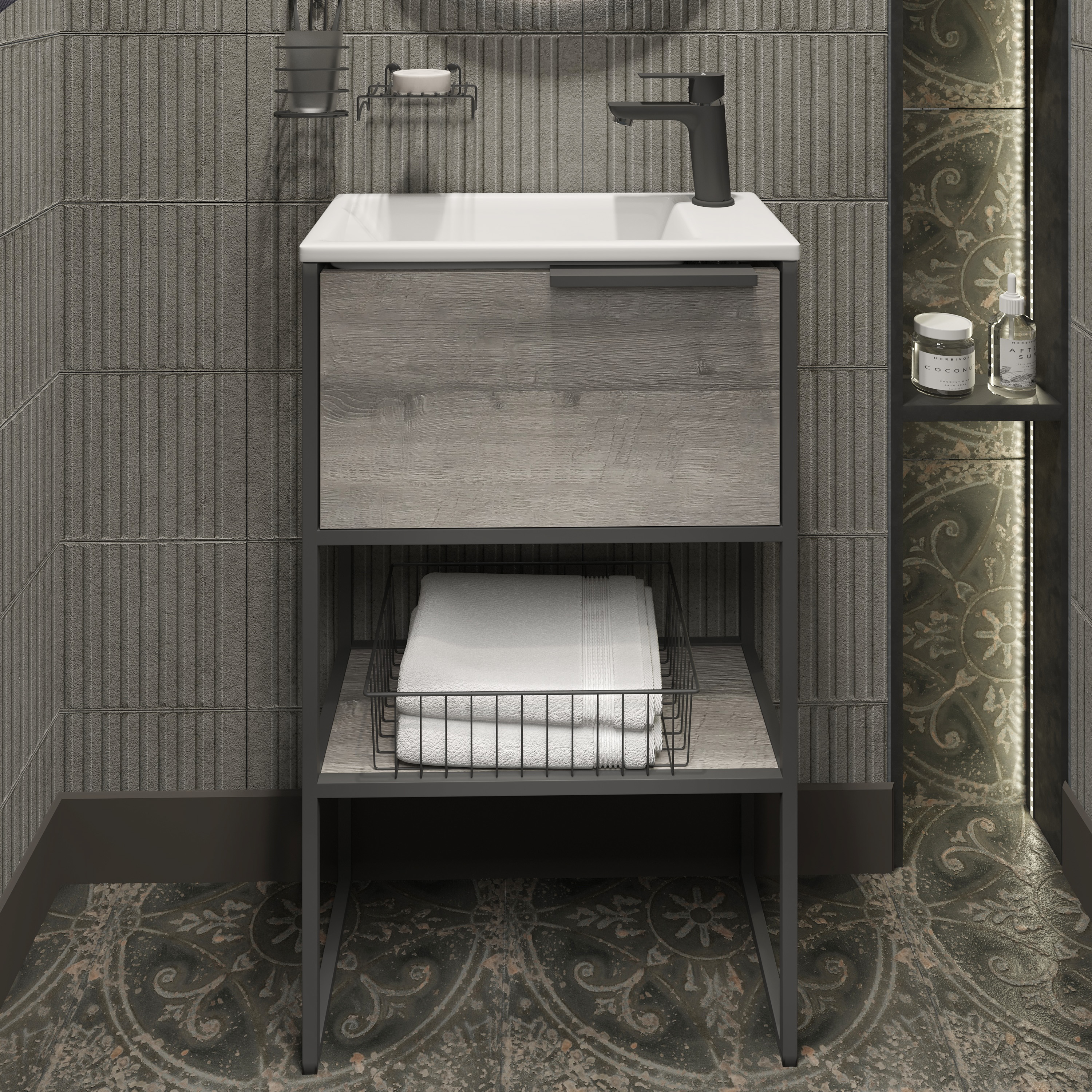 Тумба с раковиной STWORKI Брамминг 50 напольная, дуб шерман серый